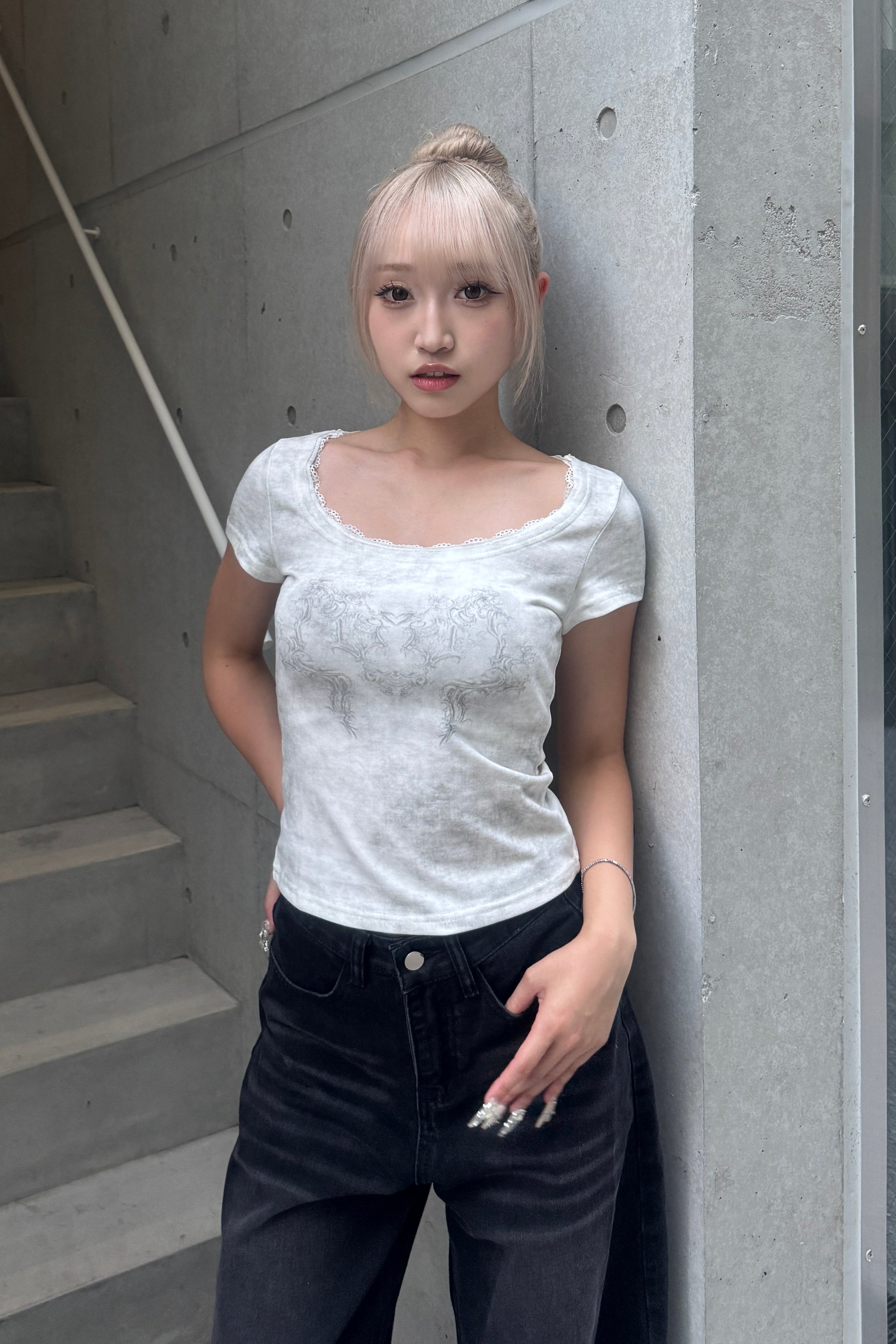 lace round neck T KSG20918