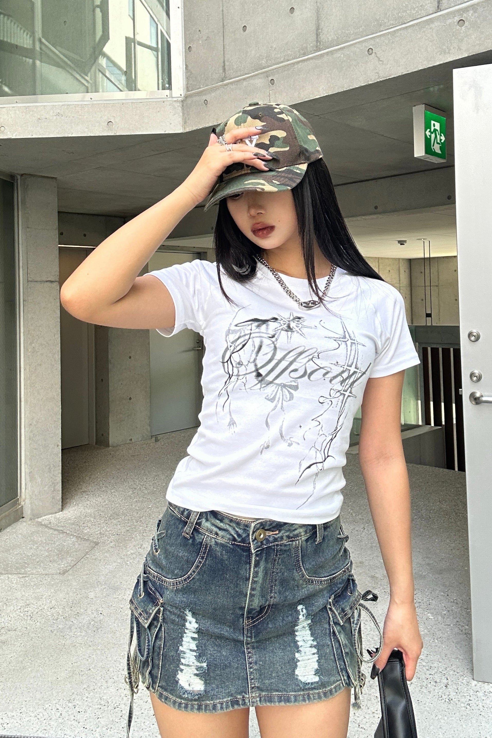 string cargo denim skirt KSG20808