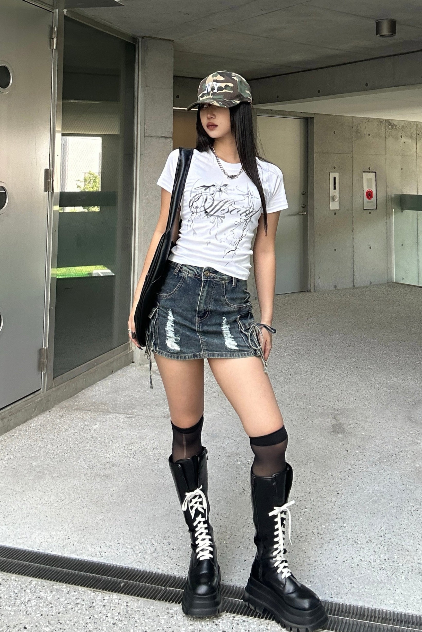 string cargo denim skirt KSG20808