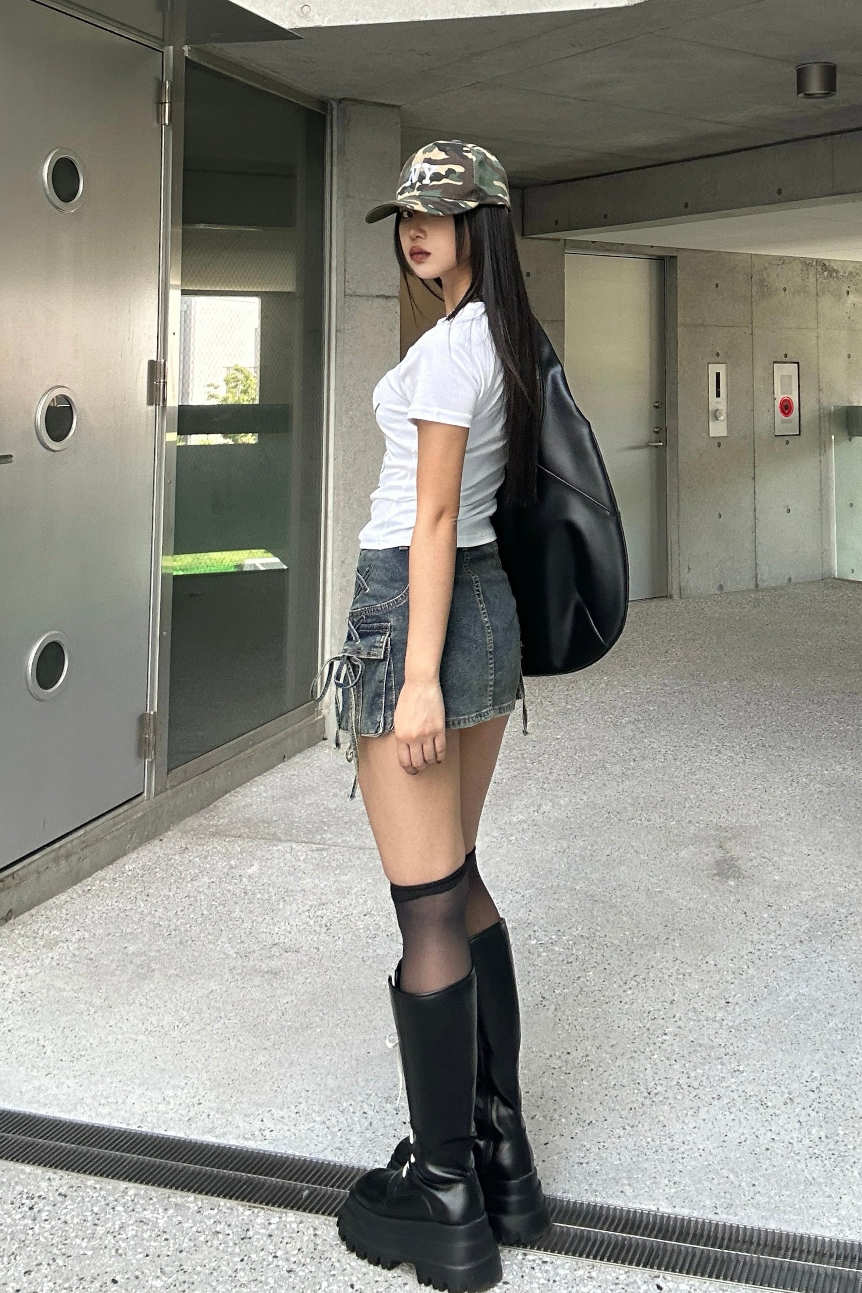 string cargo denim skirt KSG20808