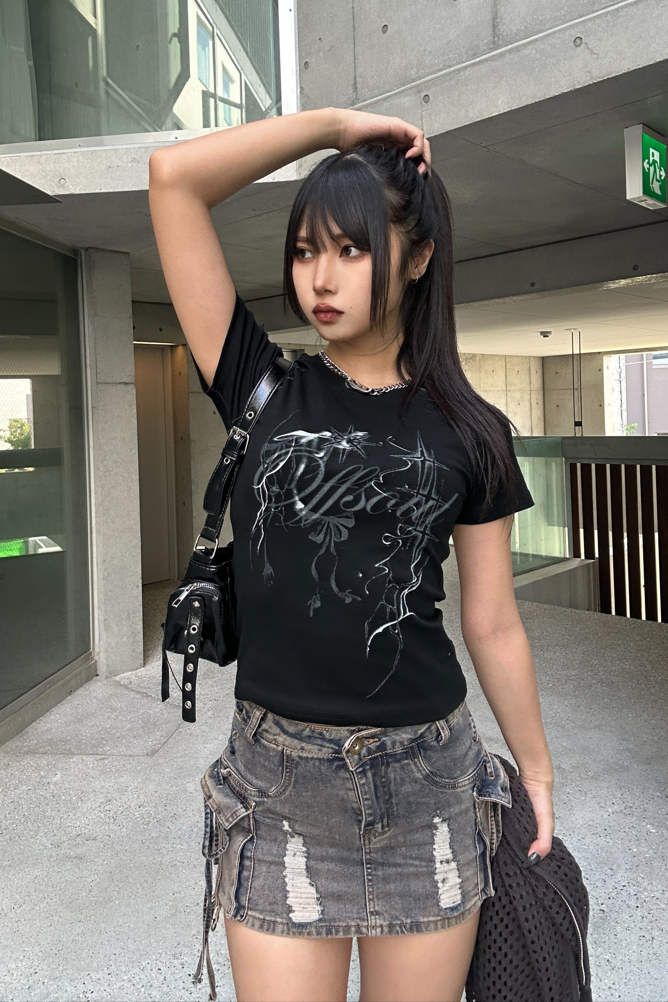 string cargo denim skirt KSG20808