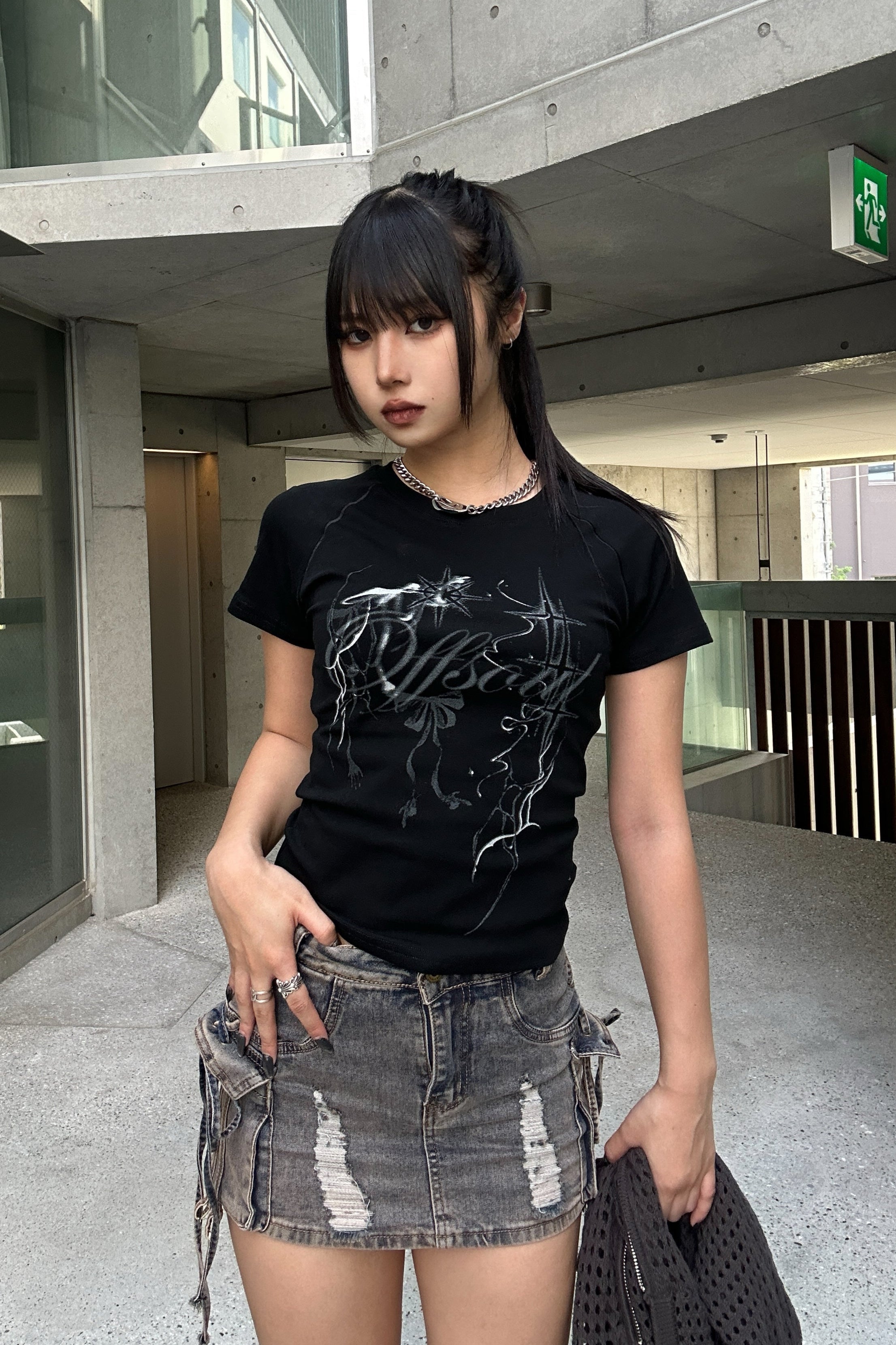 string cargo denim skirt KSG20808