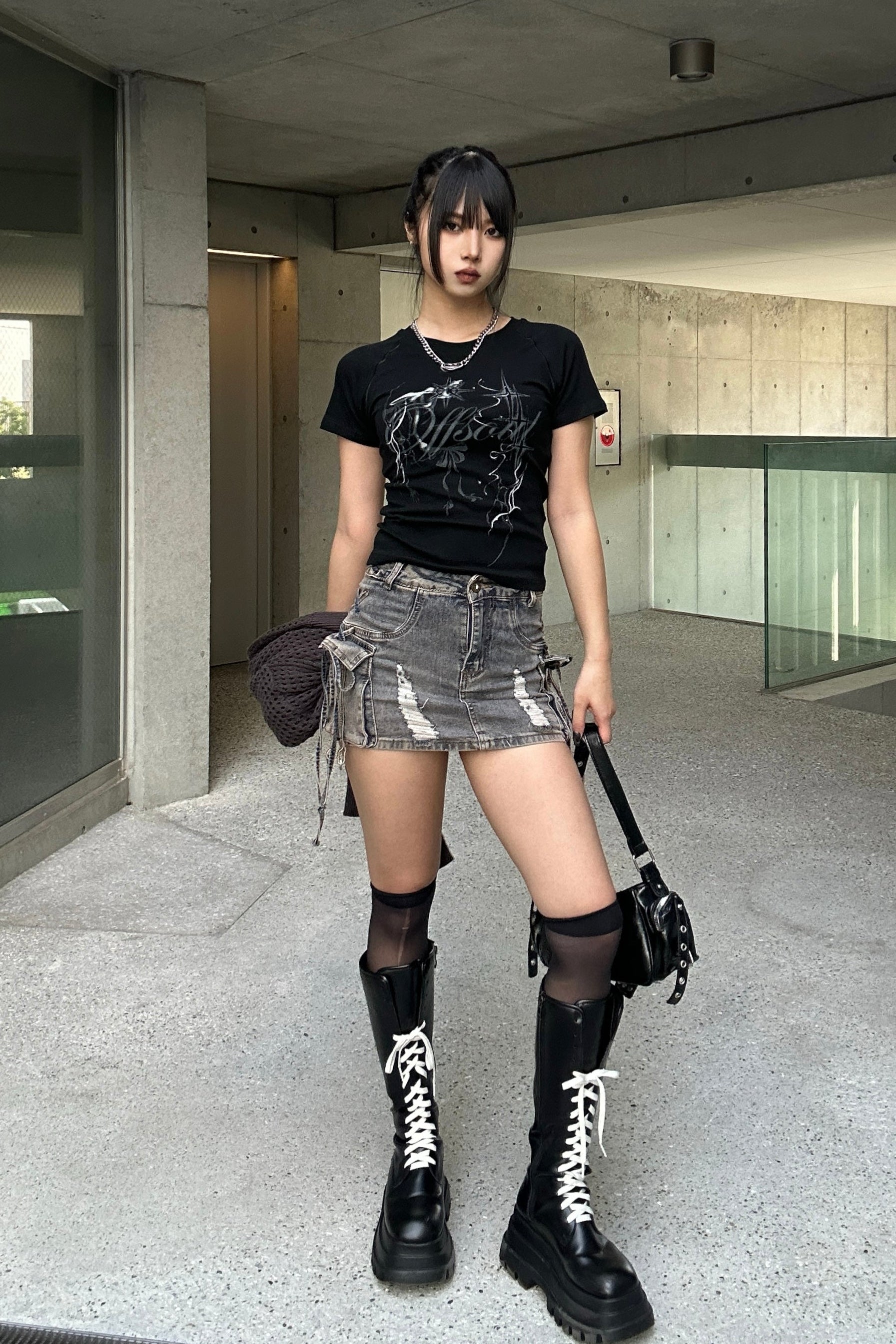 string cargo denim skirt KSG20808