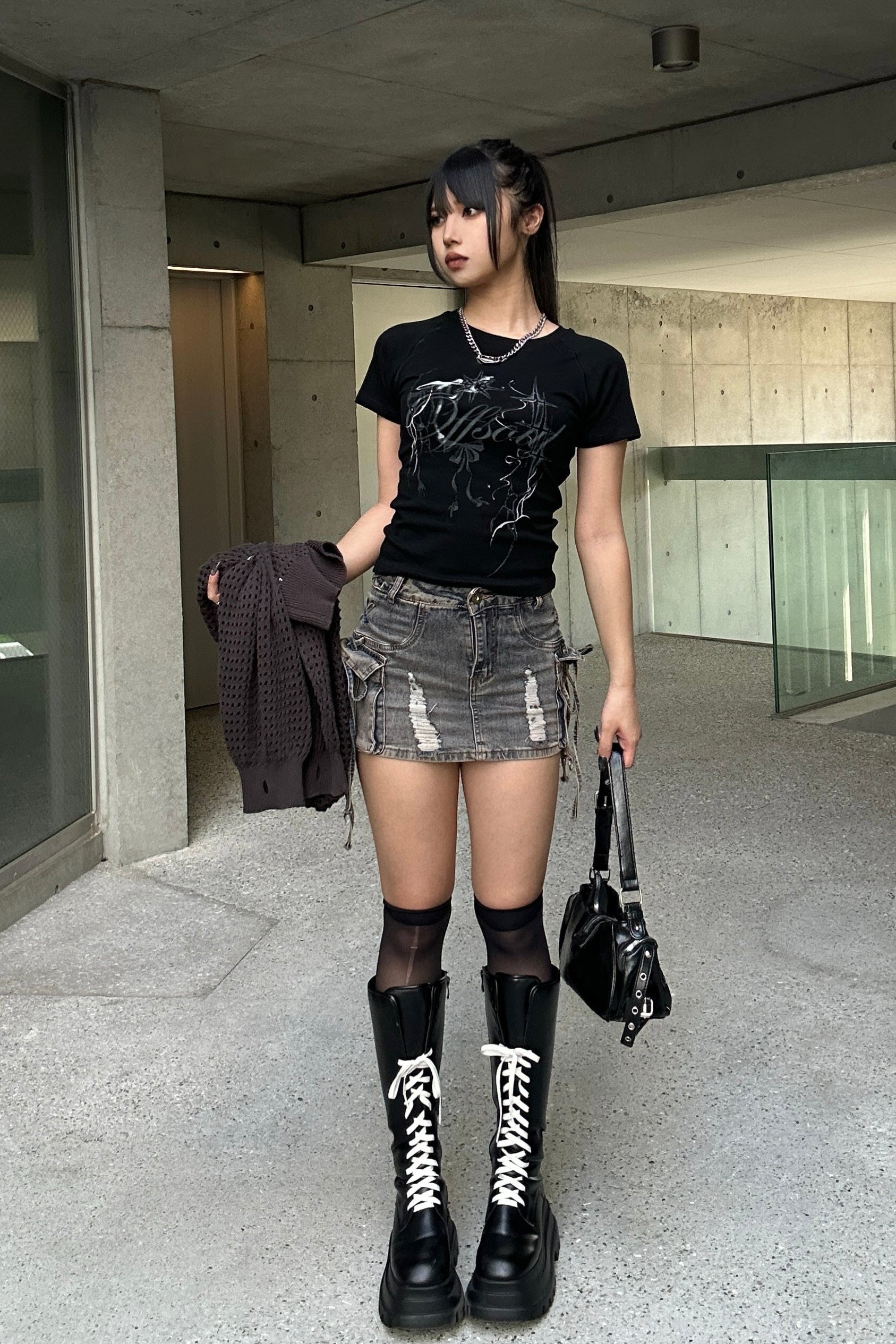 string cargo denim skirt KSG20808