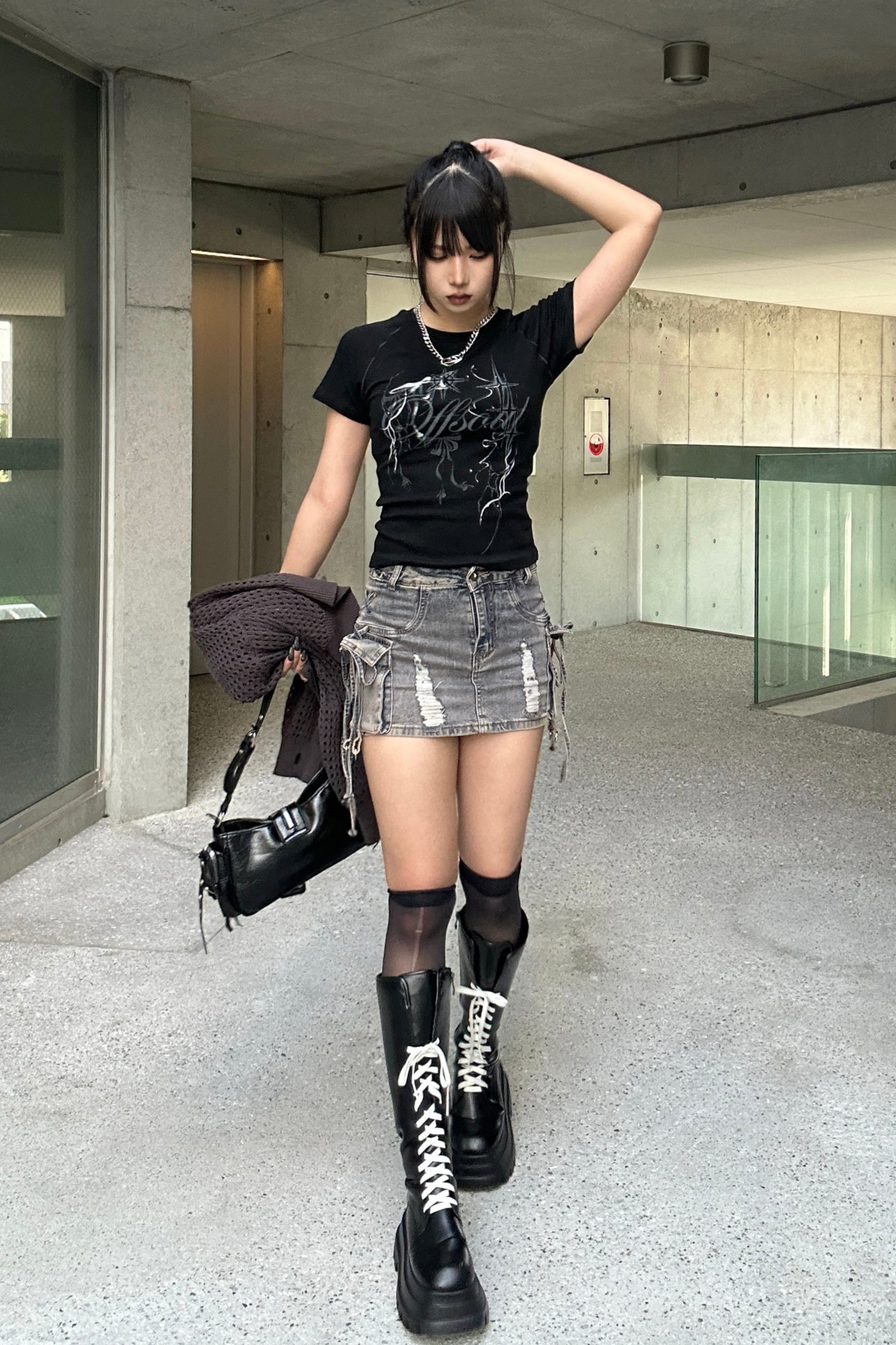 string cargo denim skirt KSG20808