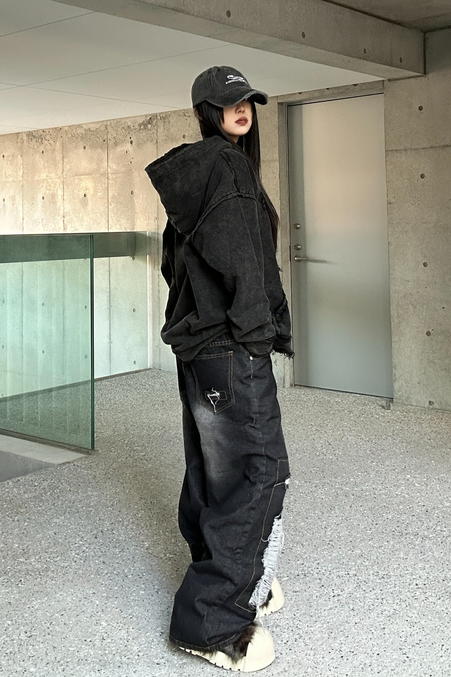 ダメージバギーデニムパンツ KSG19204