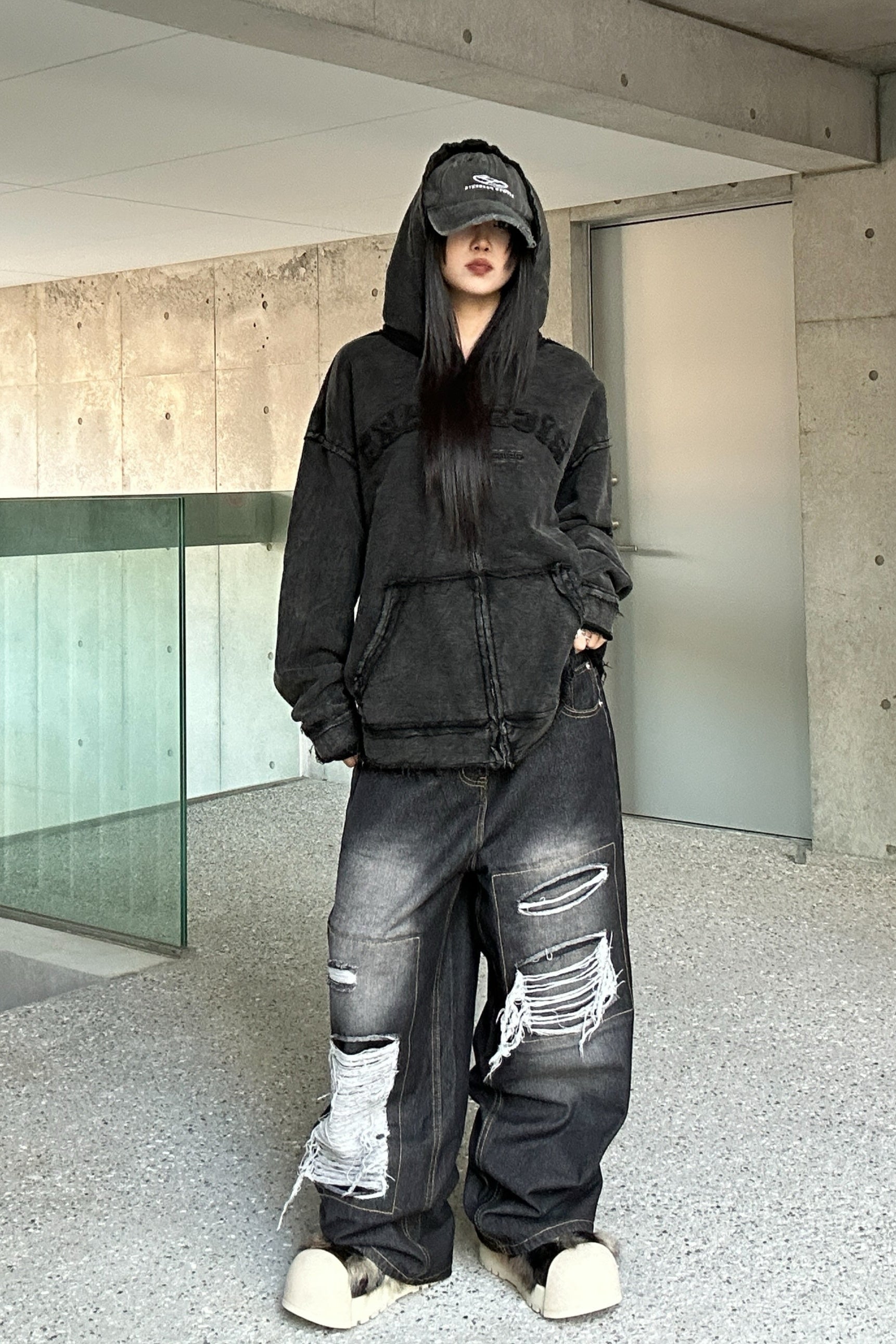 ダメージバギーデニムパンツ KSG19204