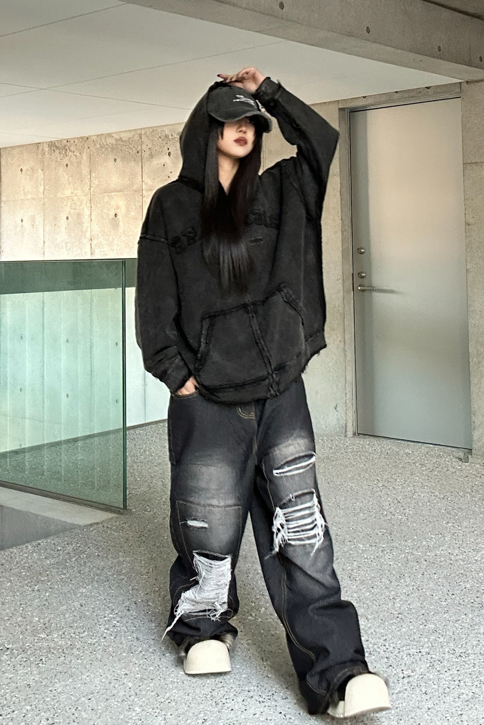 ダメージバギーデニムパンツ KSG19204