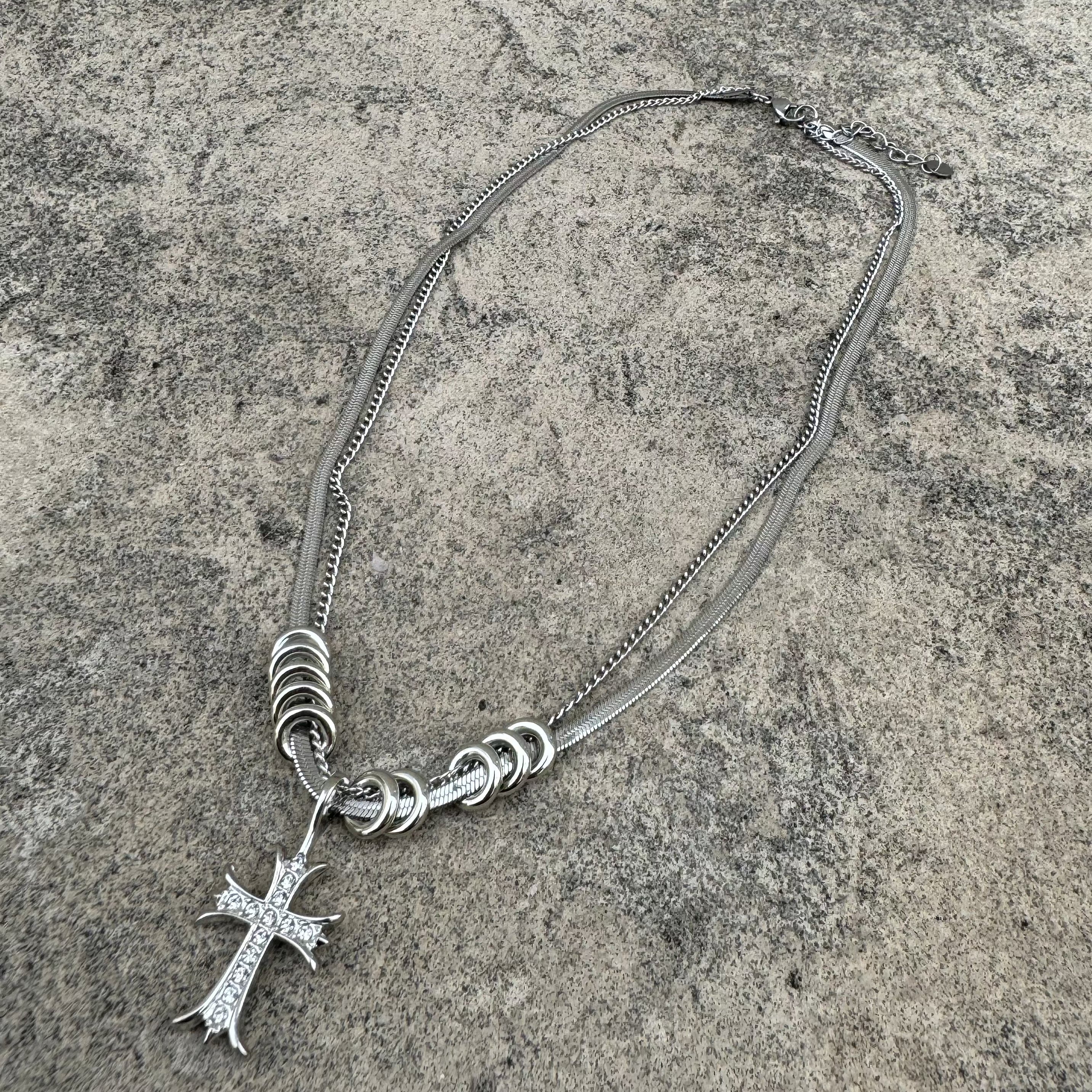 double chain cross necklace KSG40001