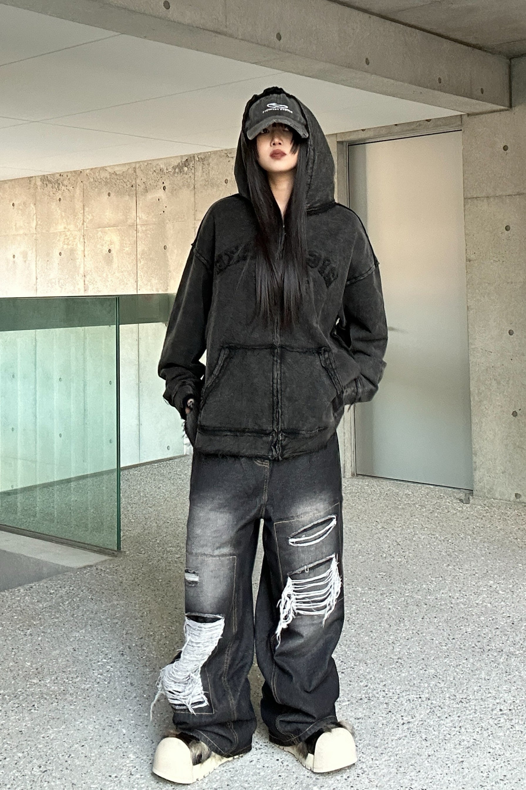 ダメージバギーデニムパンツ KSG19204