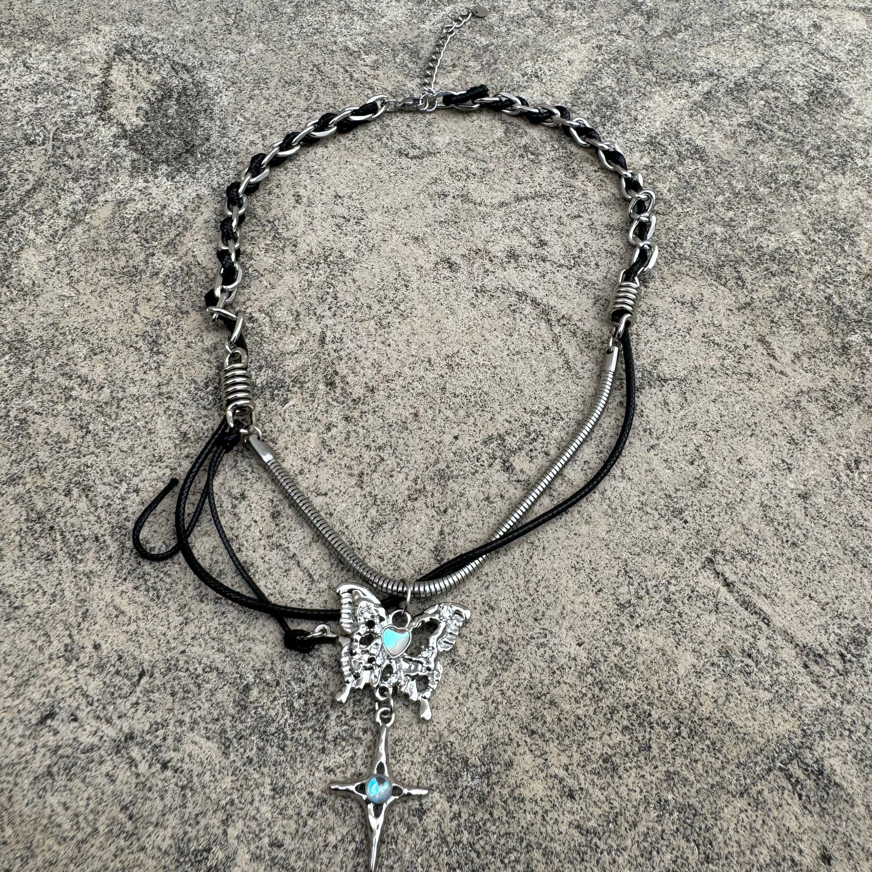 butterfly leather chain necklace KSG40002