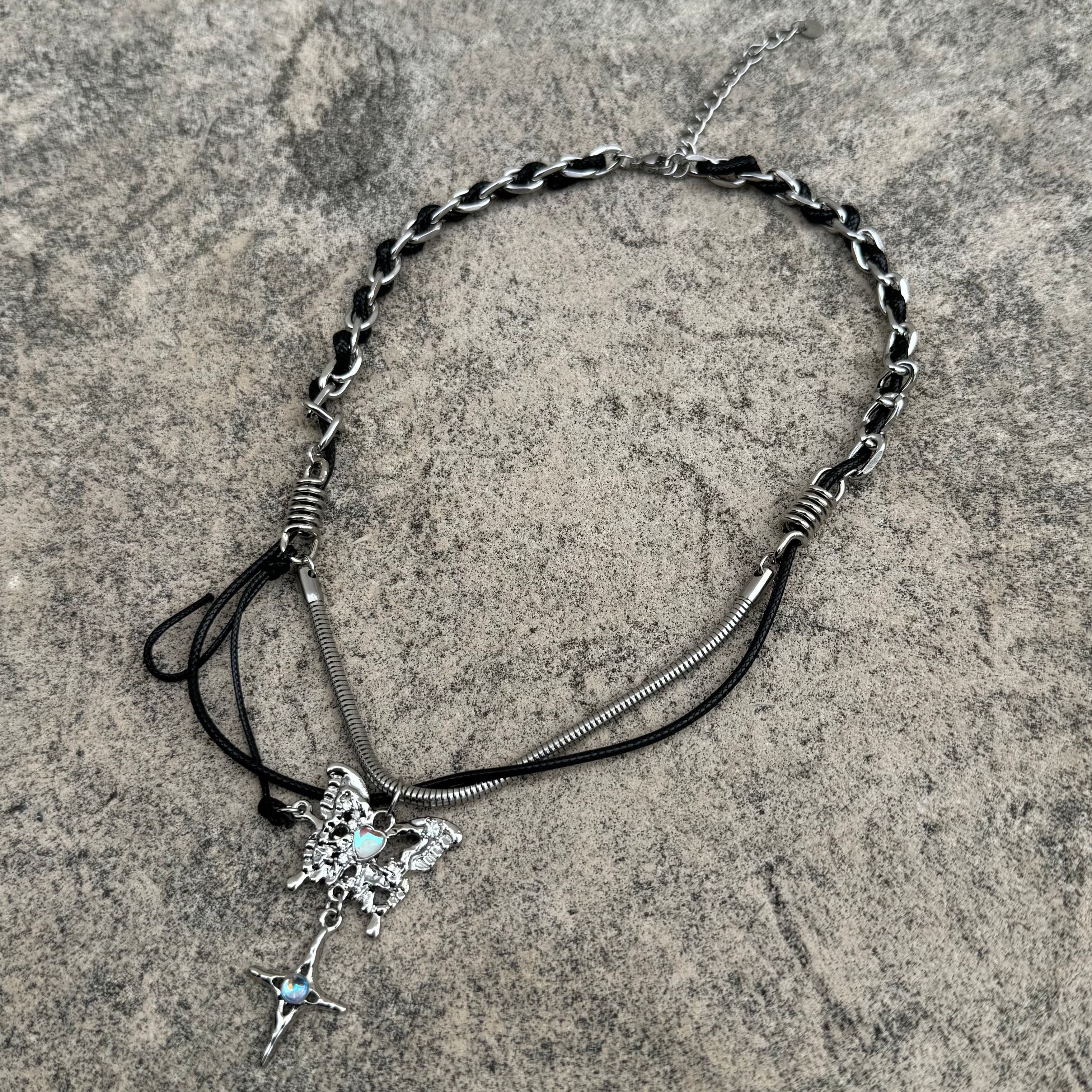 butterfly leather chain necklace KSG40002
