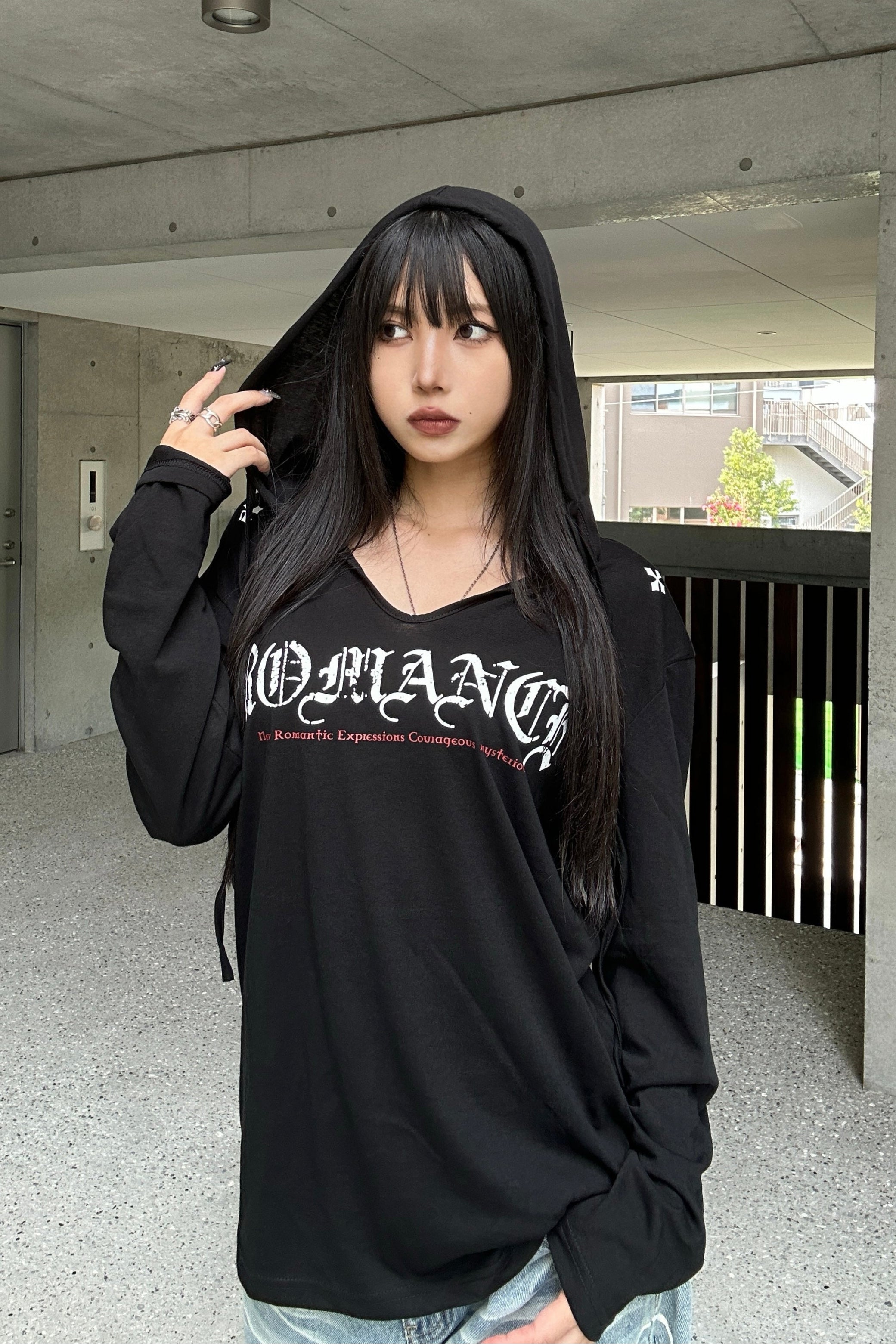 Shoulder Cross Hoodie Top KSG21035