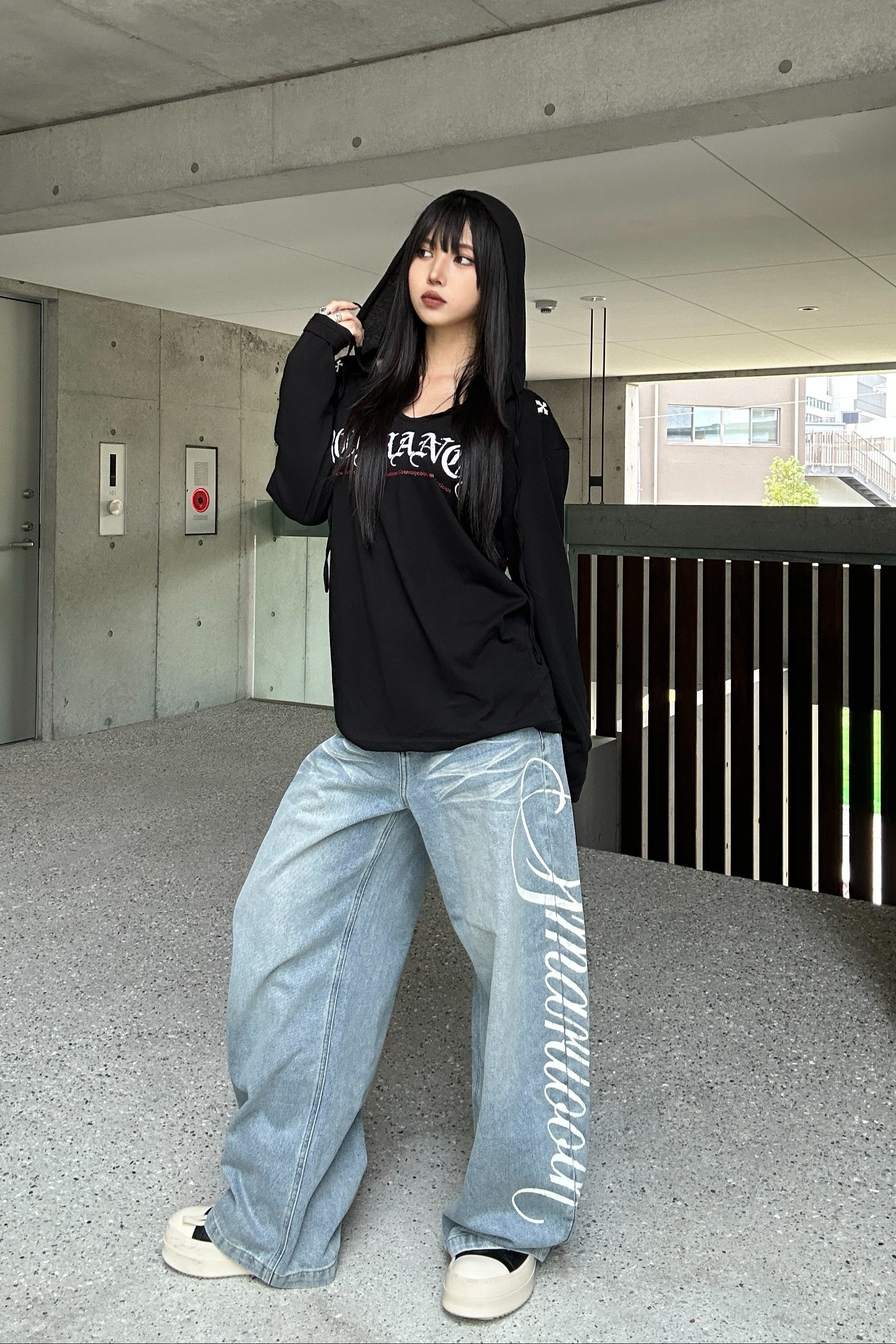 Shoulder Cross Hoodie Top KSG21035