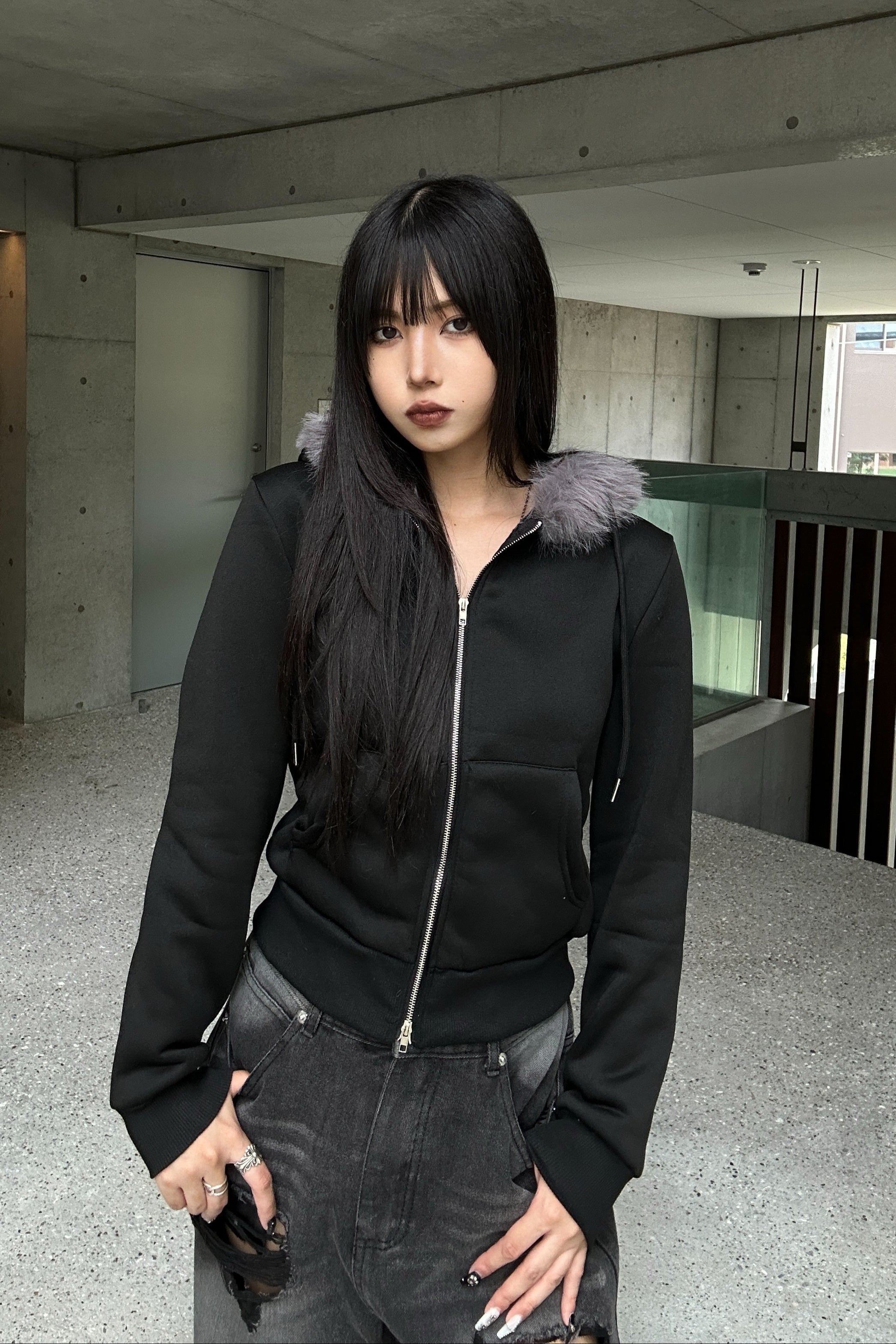 Hoodie Fur Double Zip Parker KSG20953