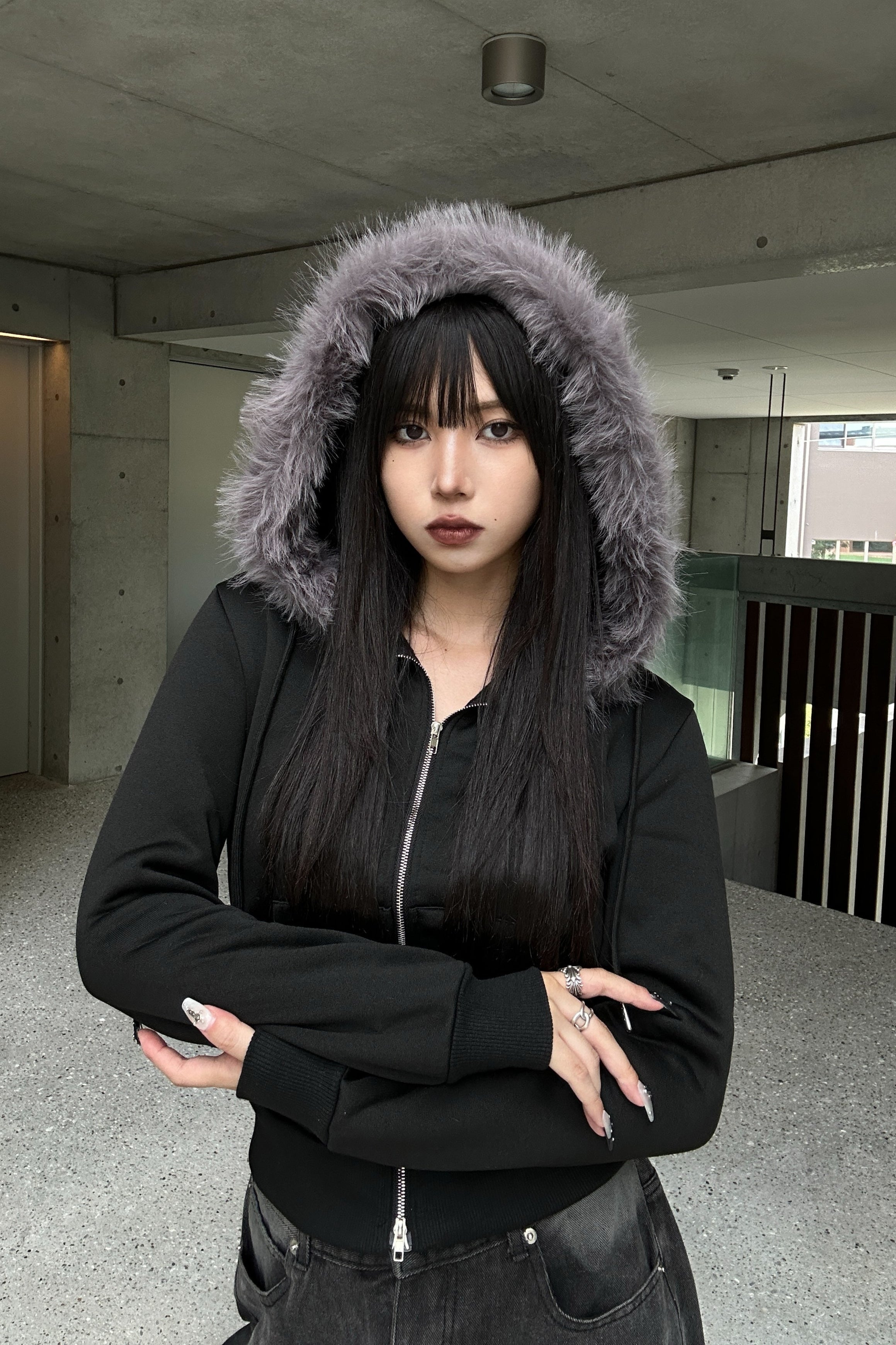 Hoodie Fur Double Zip Parker KSG20953