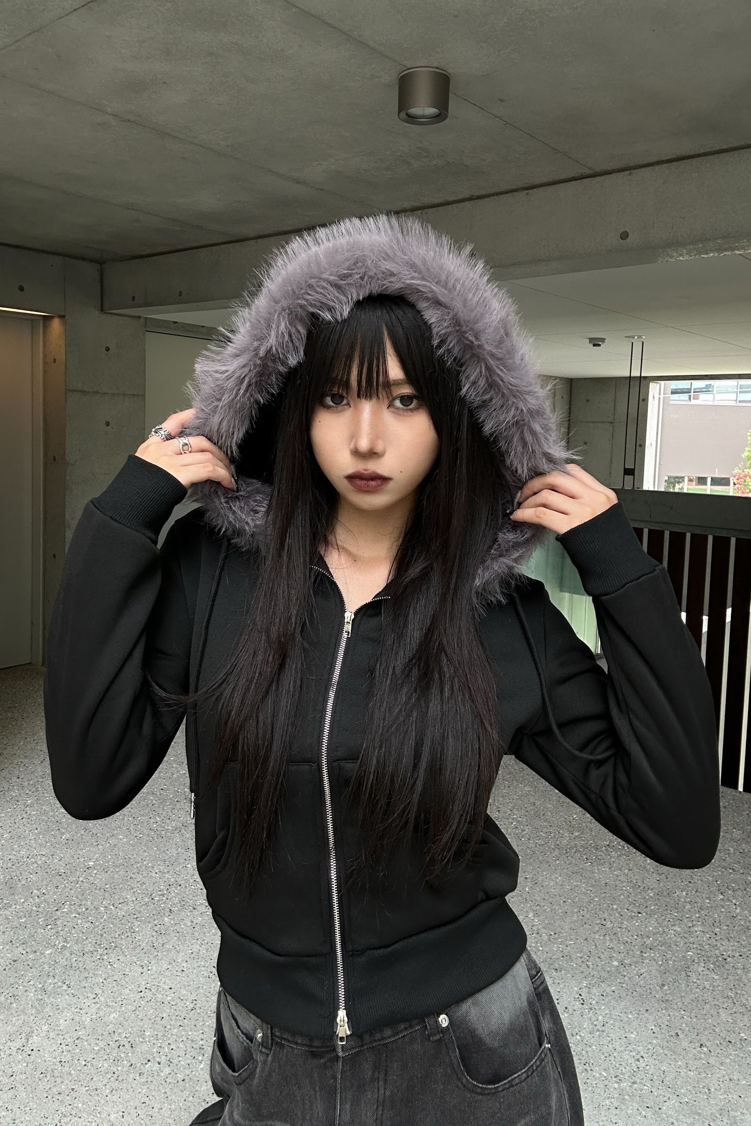 Hoodie Fur Double Zip Parker KSG20953