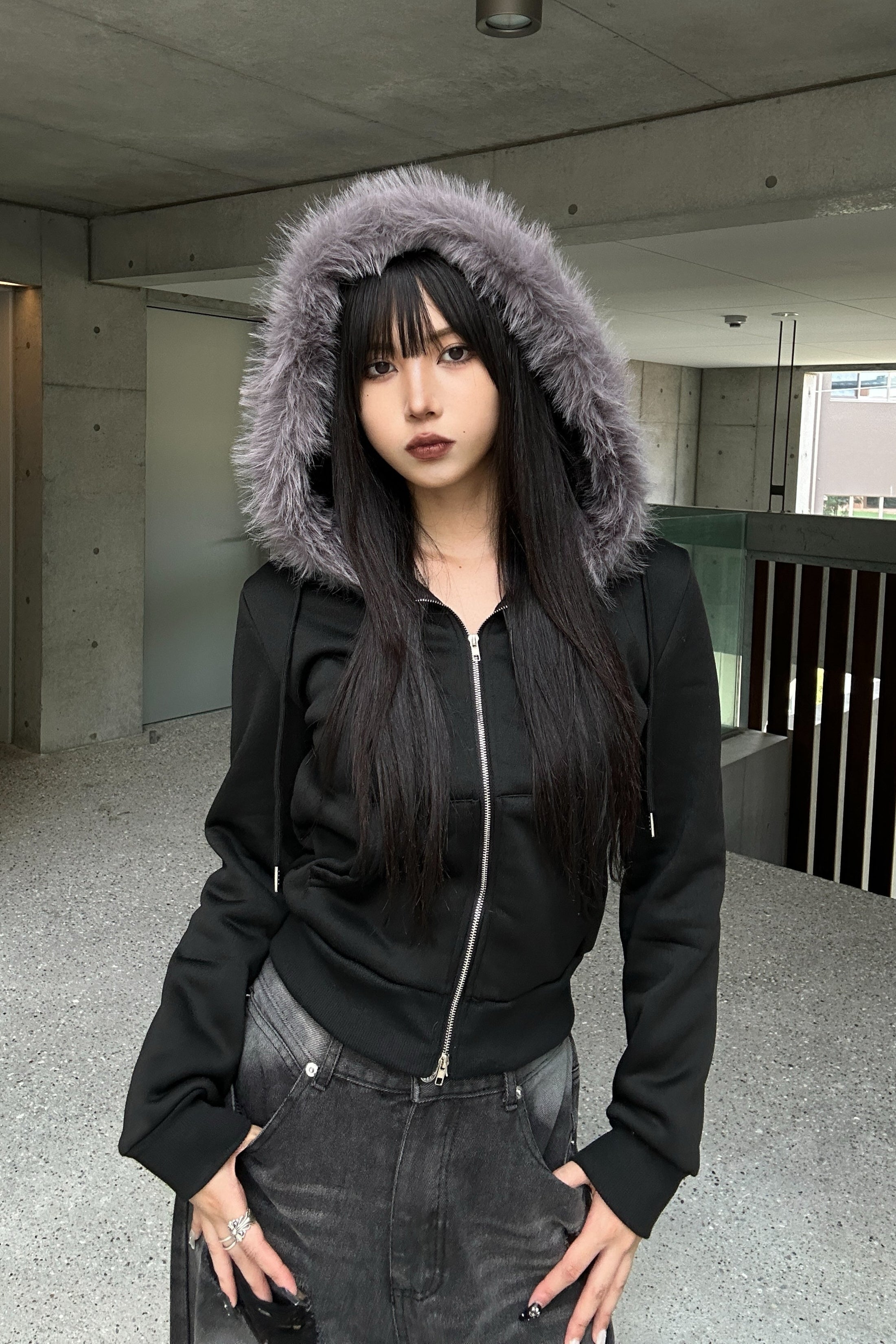 Hoodie Fur Double Zip Parker KSG20953