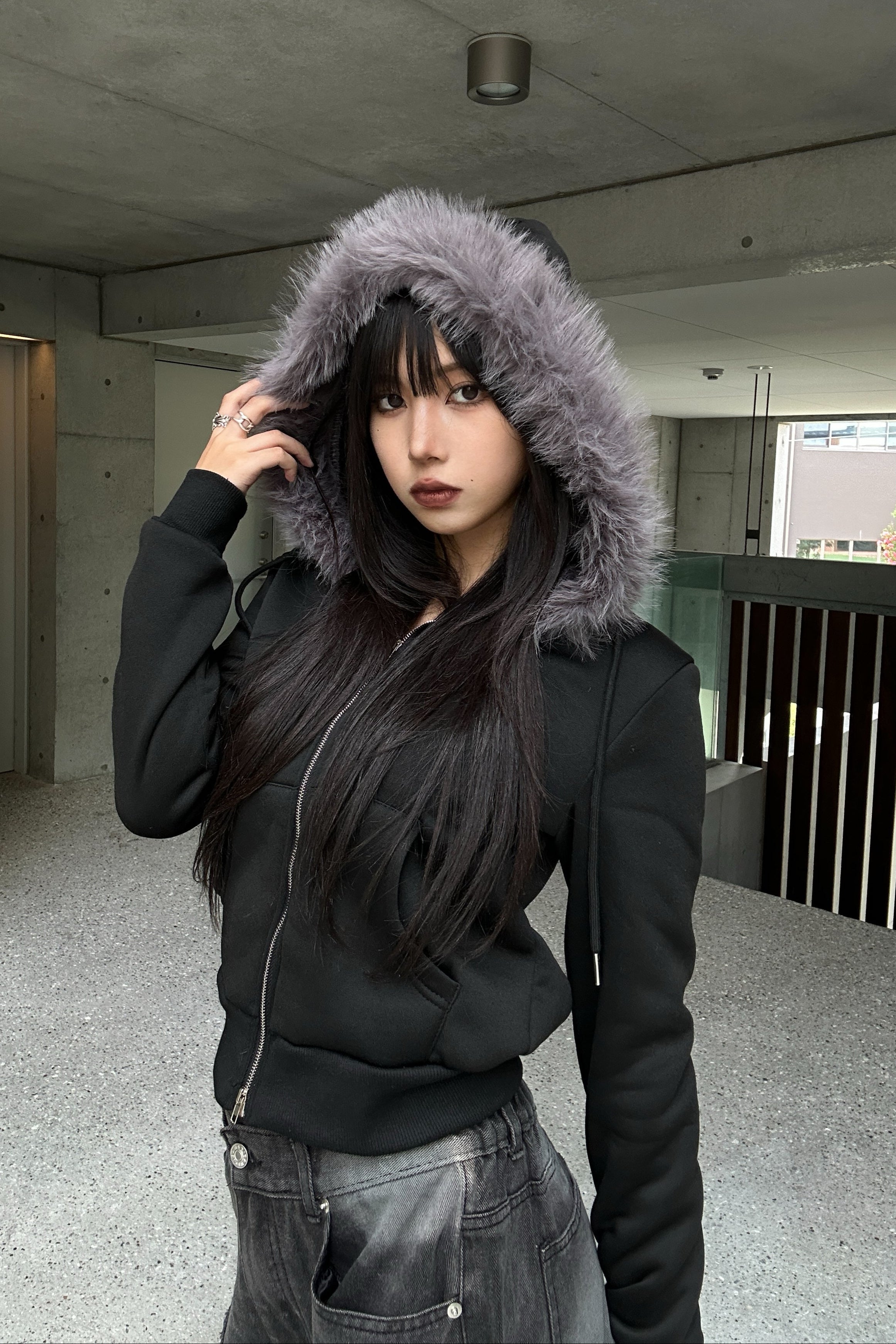 Hoodie Fur Double Zip Parker KSG20953