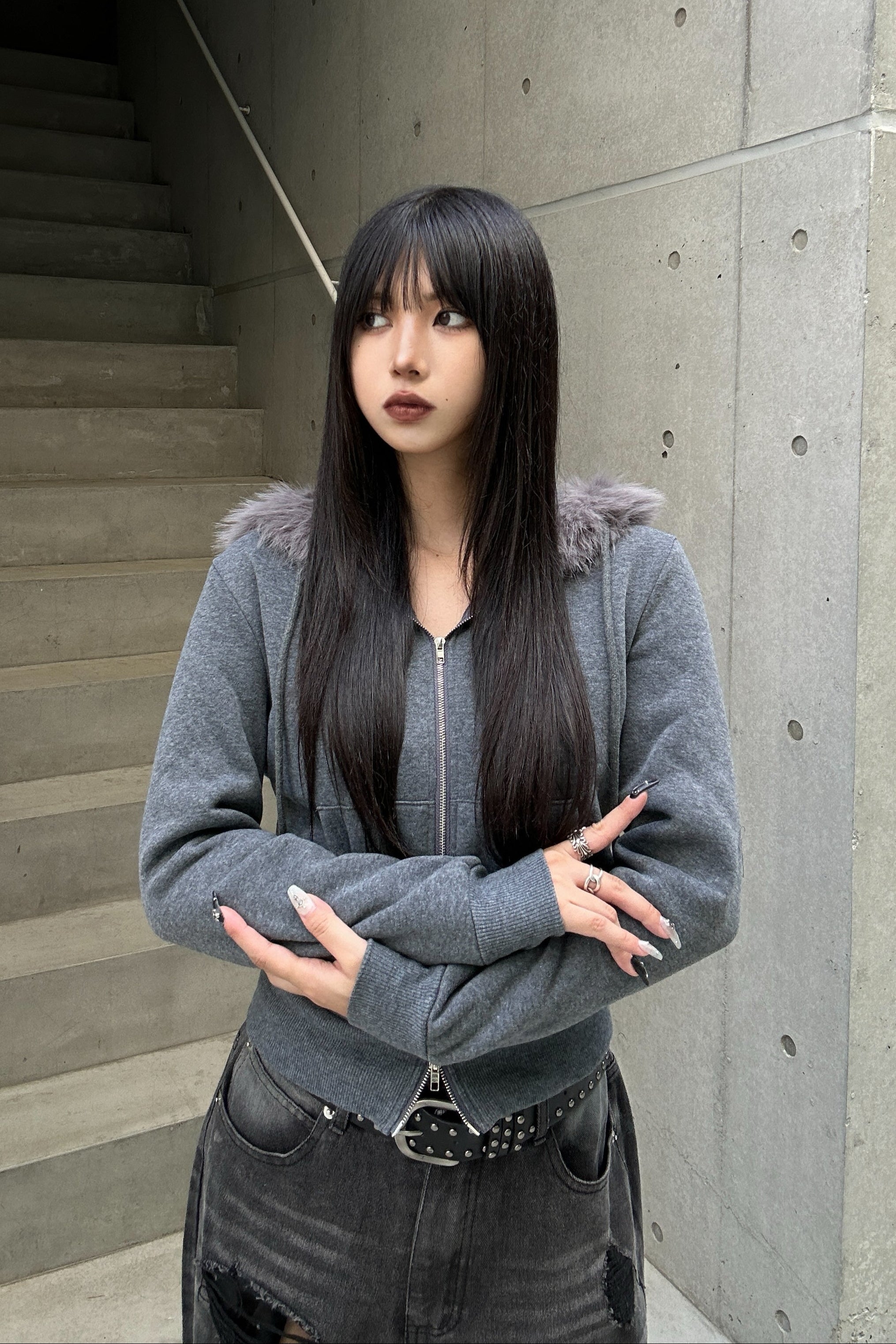 Hoodie Fur Double Zip Parker KSG20953