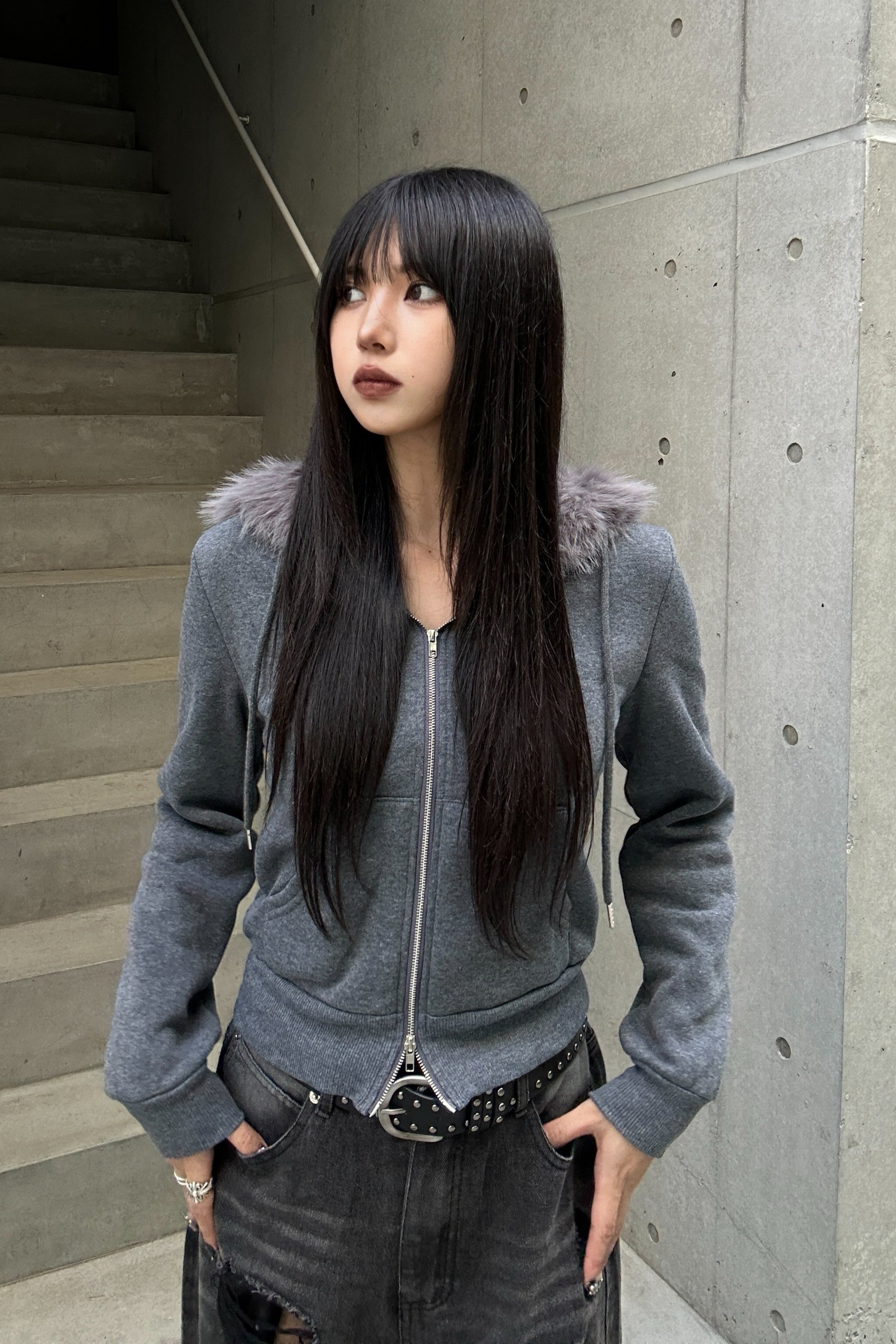 Hoodie Fur Double Zip Parker KSG20953