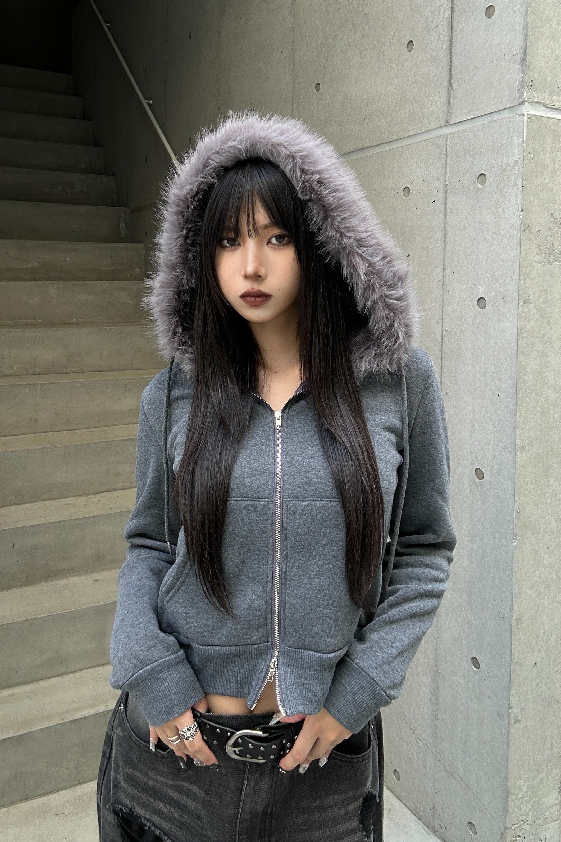 Hoodie Fur Double Zip Parker KSG20953