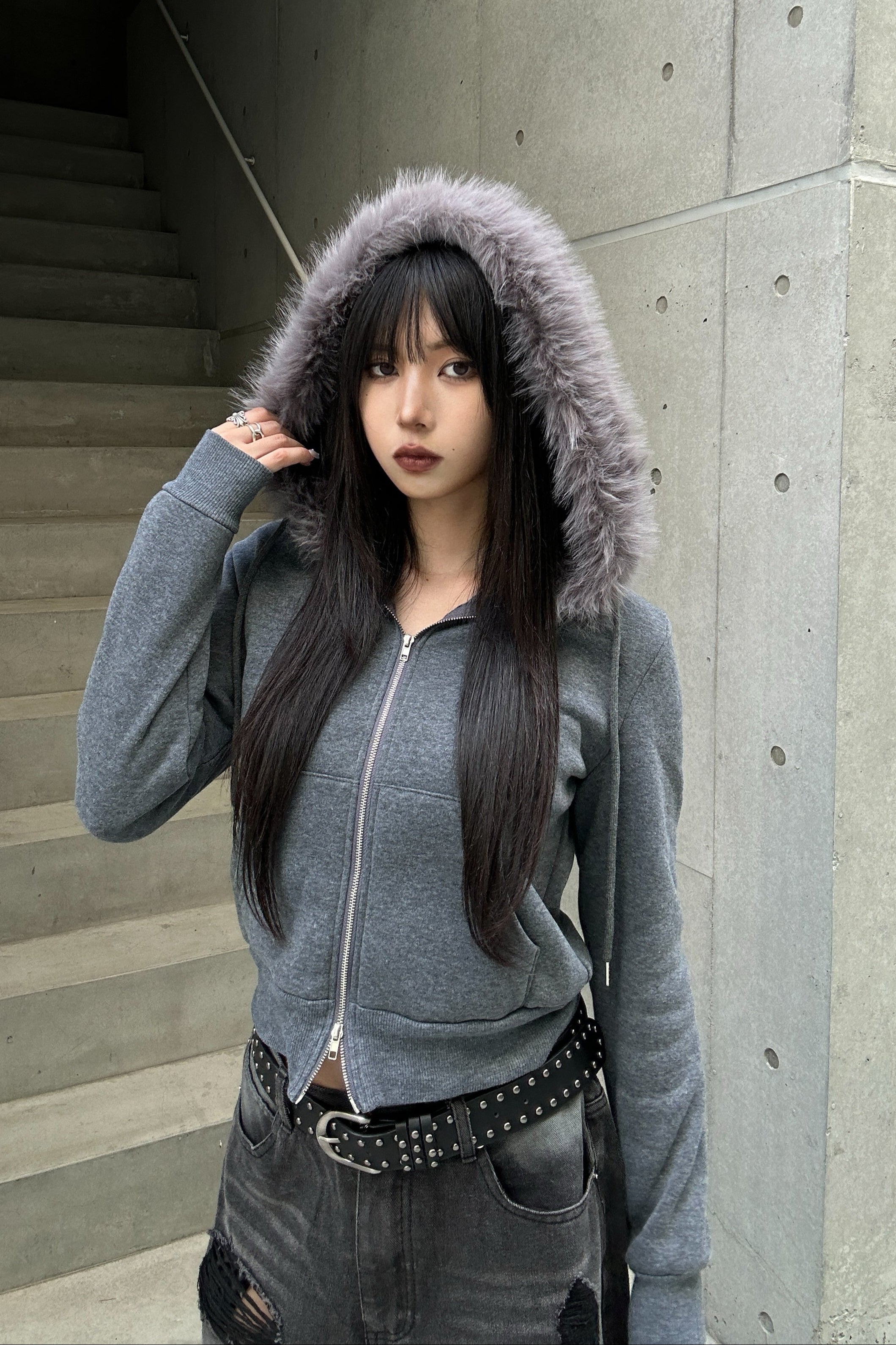 Hoodie Fur Double Zip Parker KSG20953