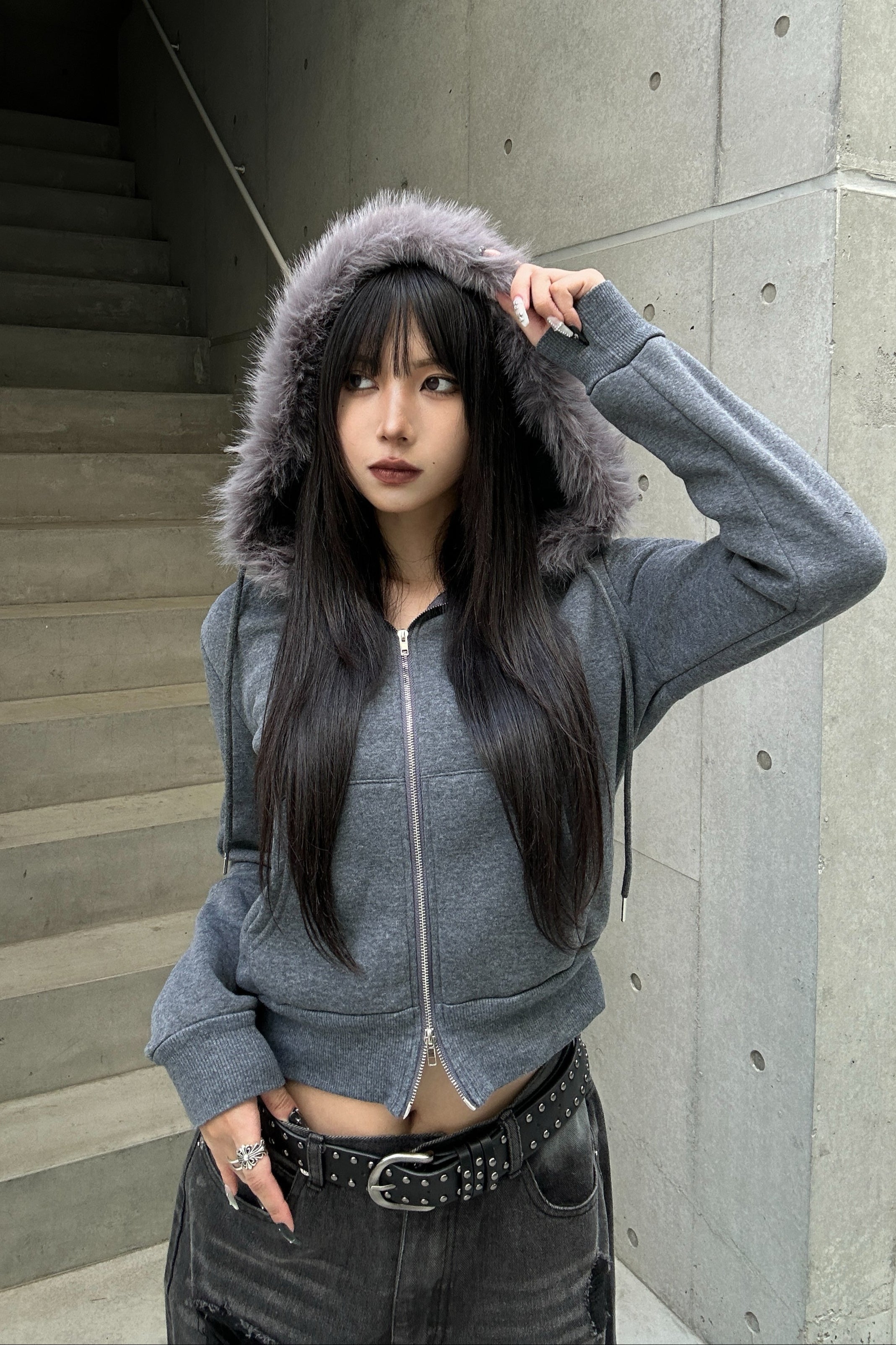 Hoodie Fur Double Zip Parker KSG20953