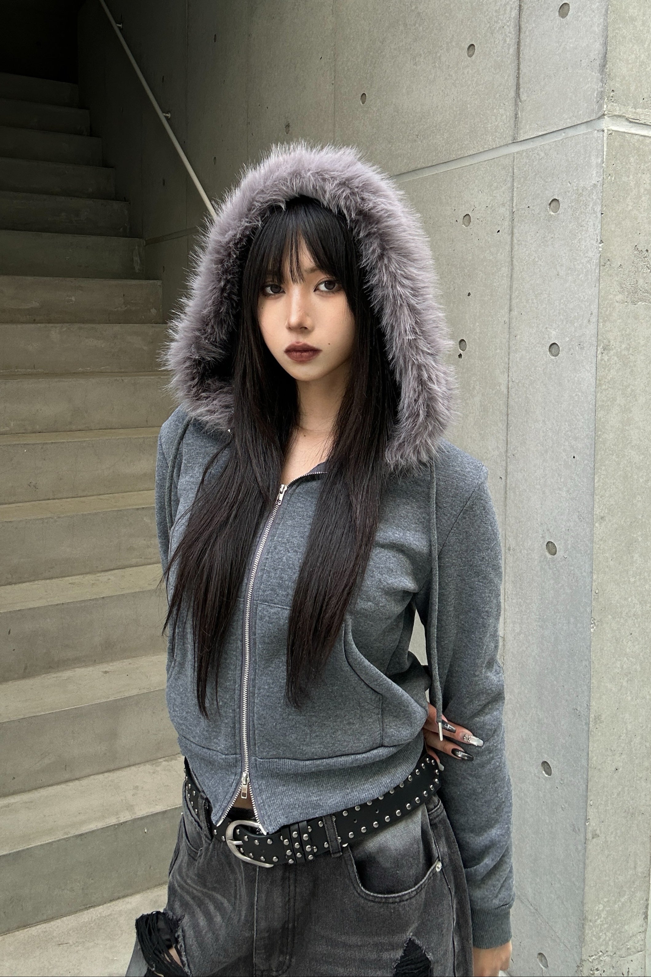 Hoodie Fur Double Zip Parker KSG20953