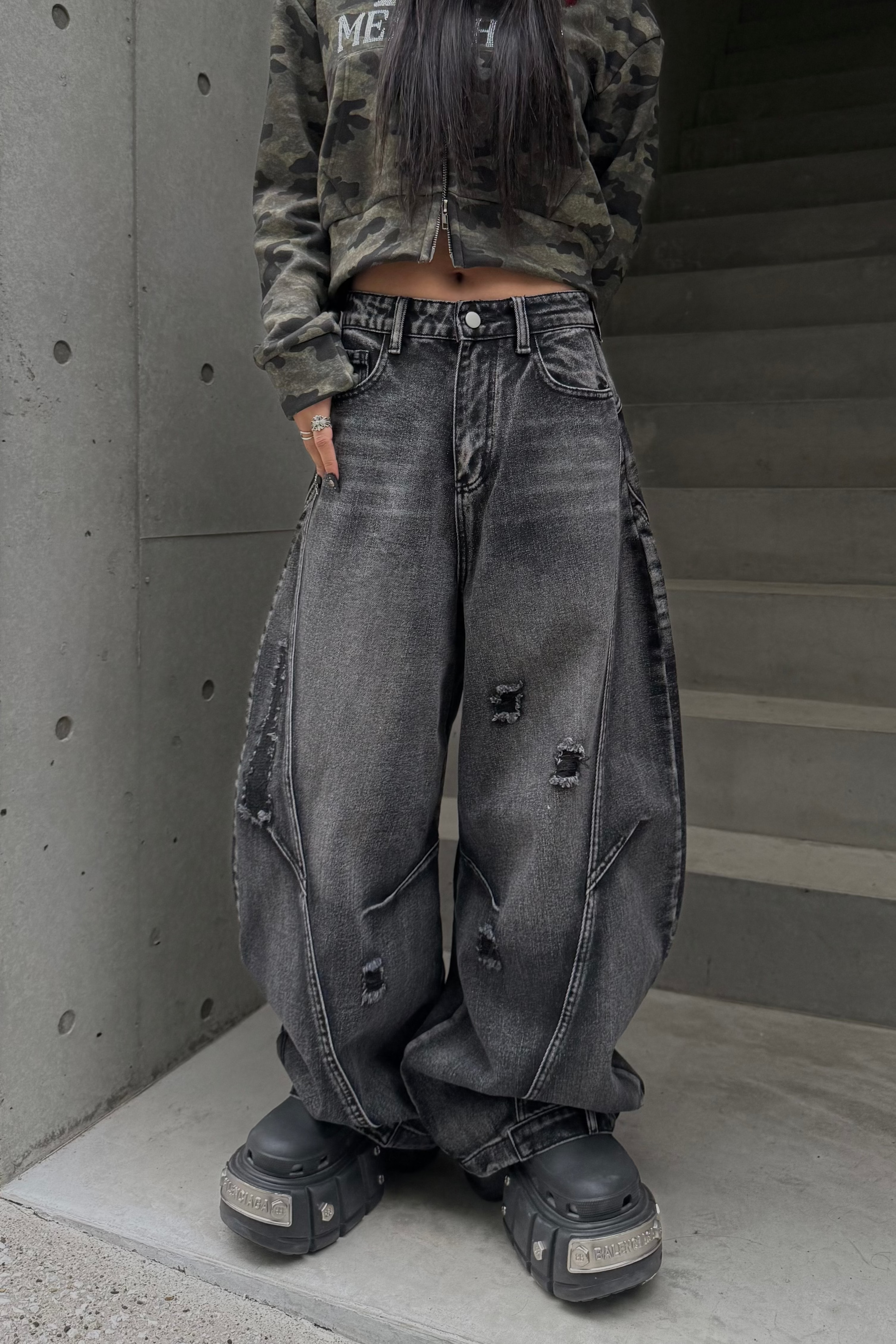damage balloon denim KSG19267