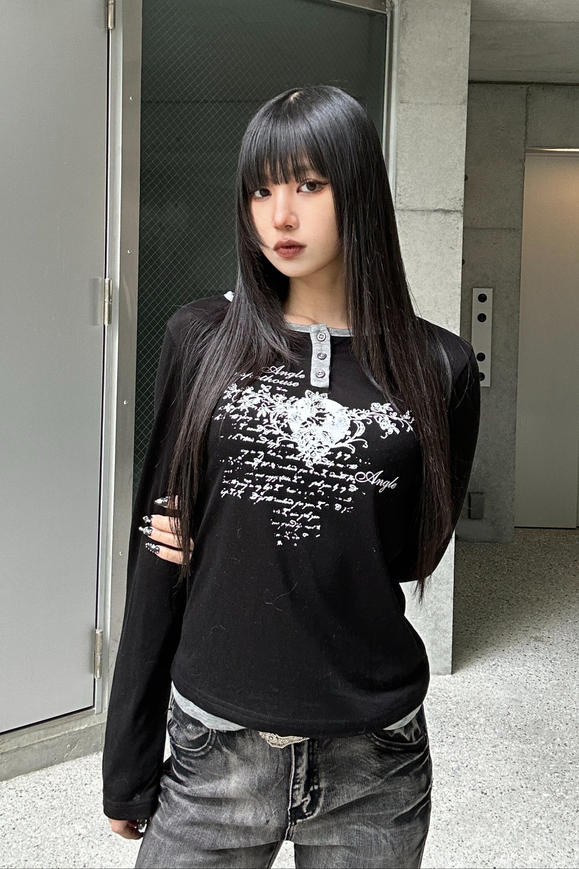 heart print long t-shirt KSG20778