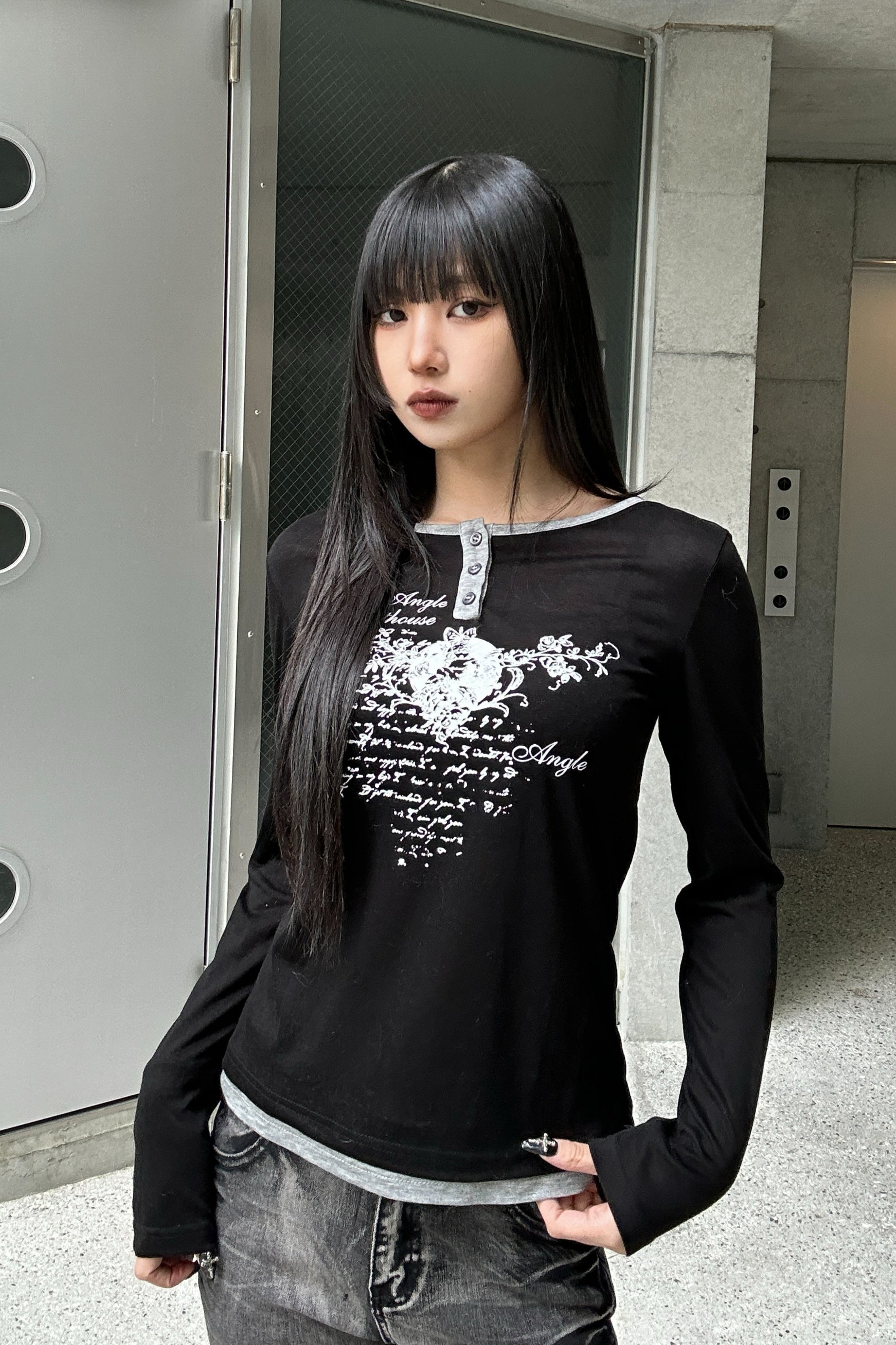 heart print long t-shirt KSG20778