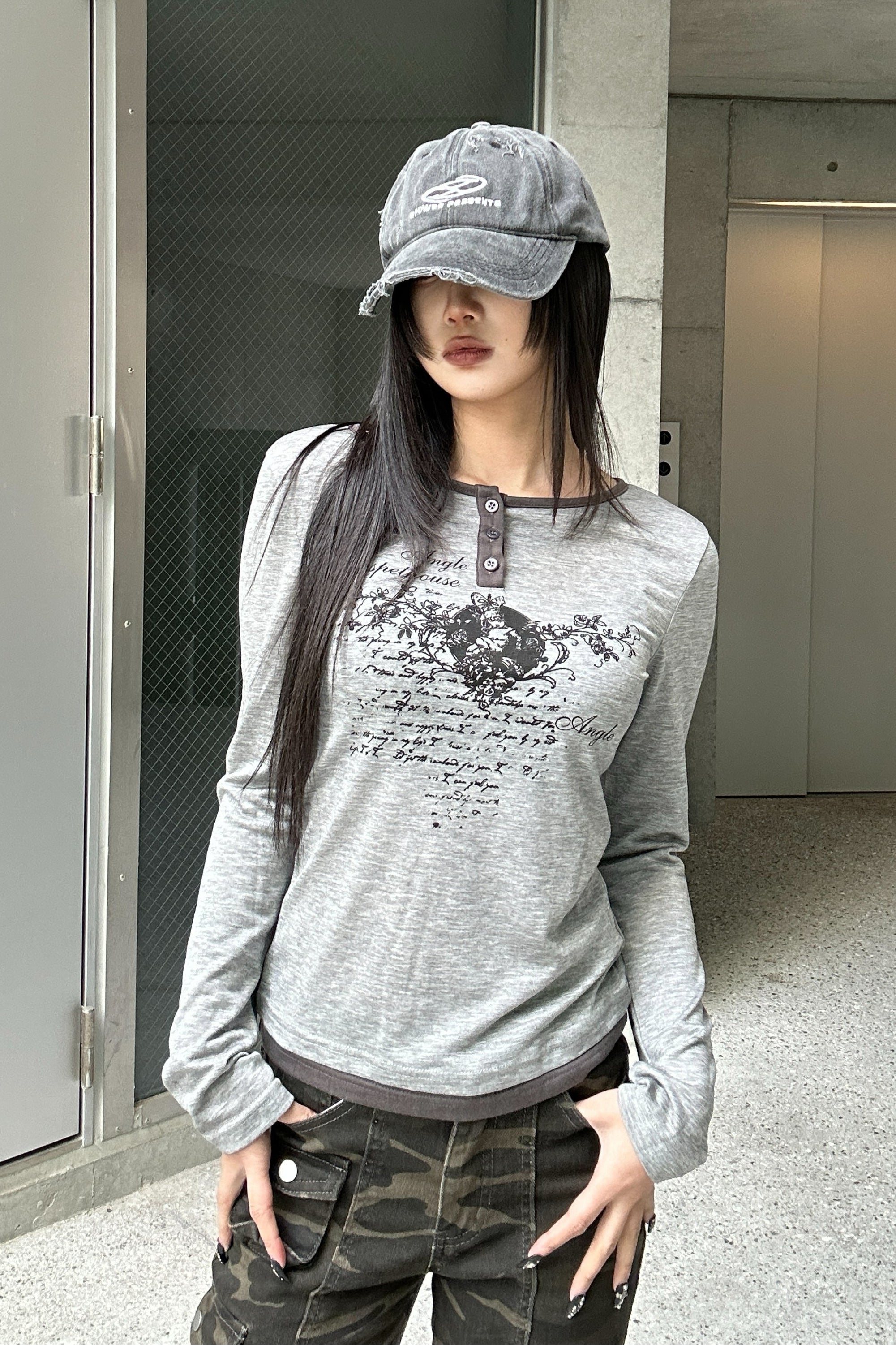 heart print long t-shirt KSG20778