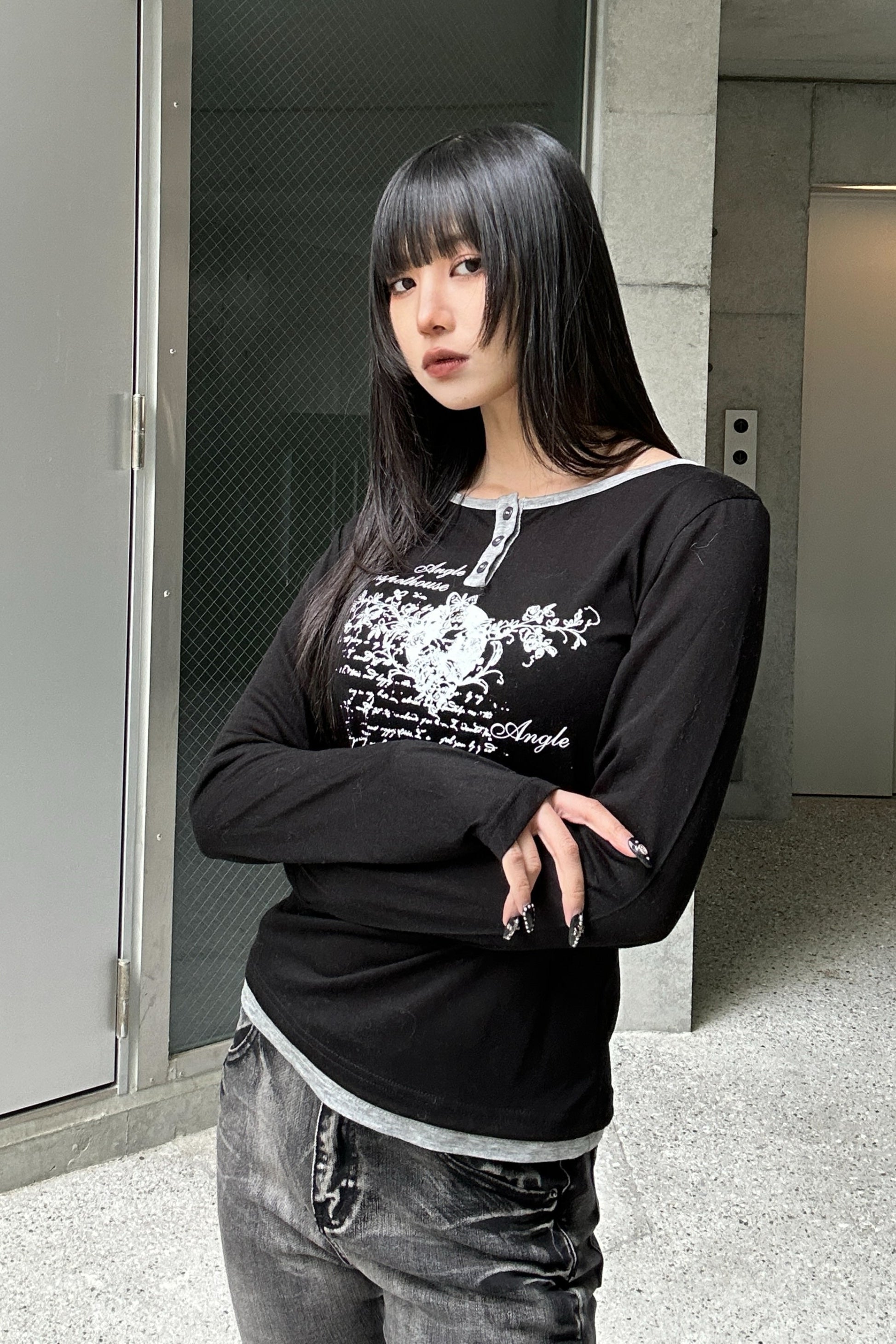 heart print long t-shirt KSG20778