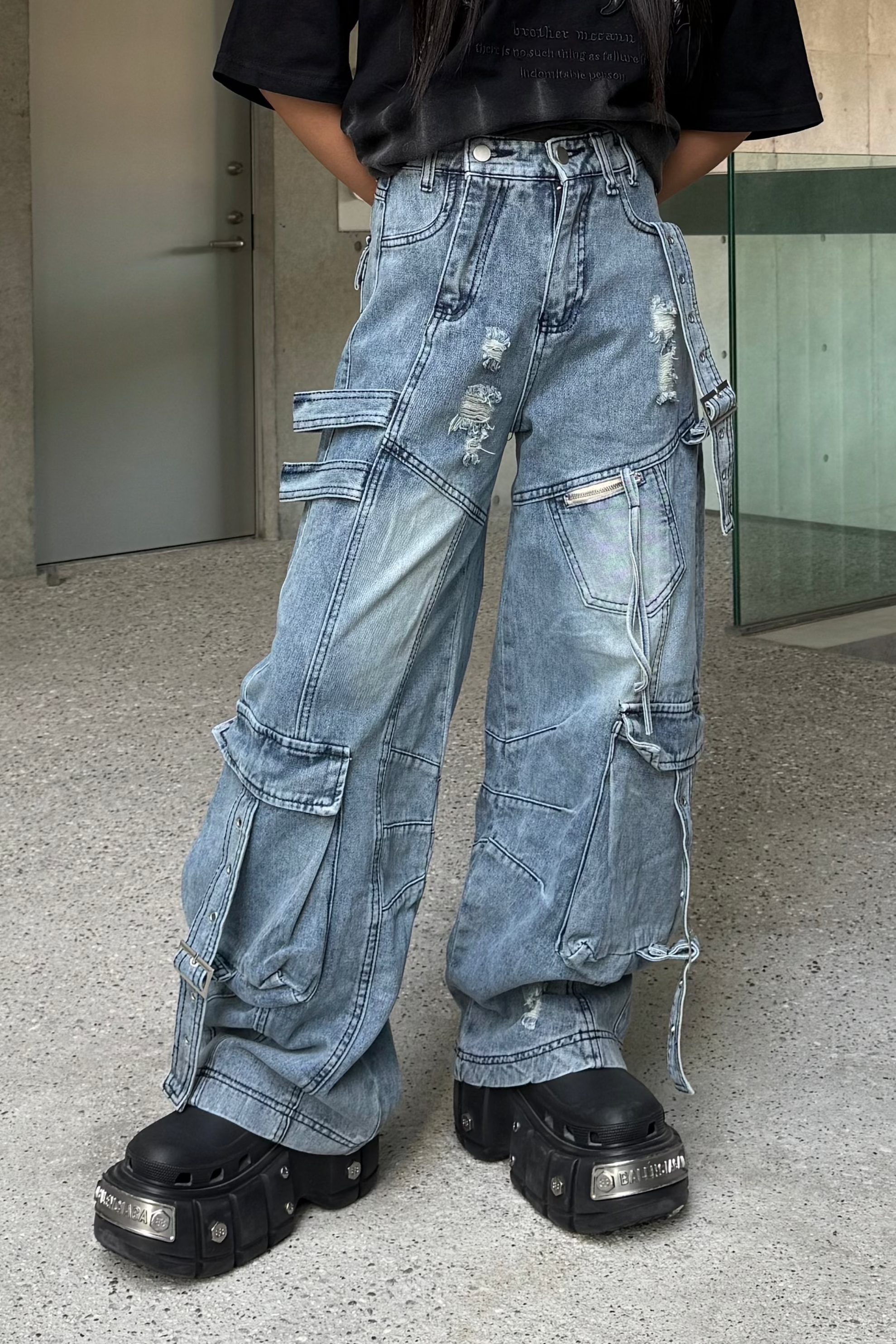 ワイドレッグベルトデザインデニム KSG19274