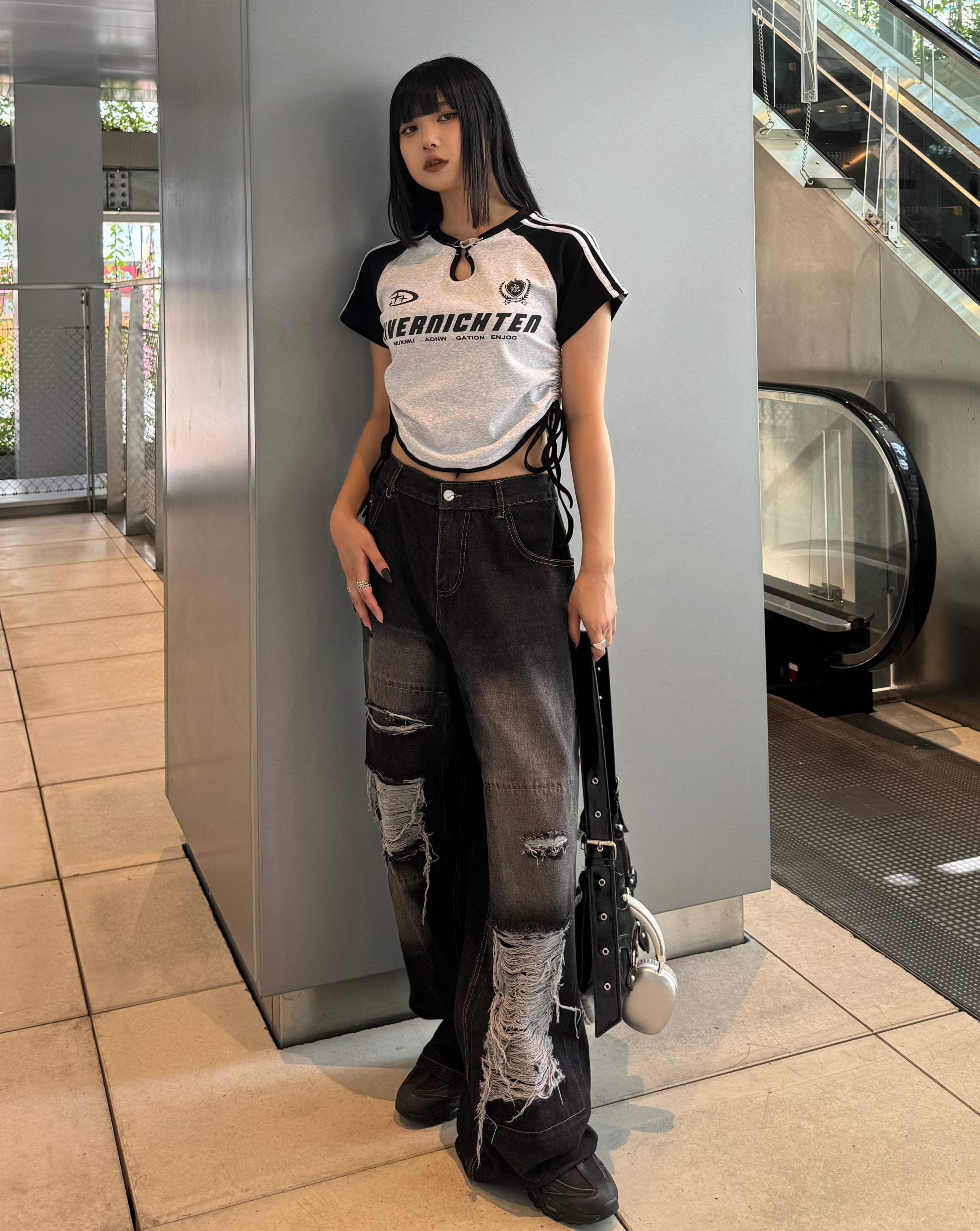 クロップドフックデザインTシャツ KSG20788