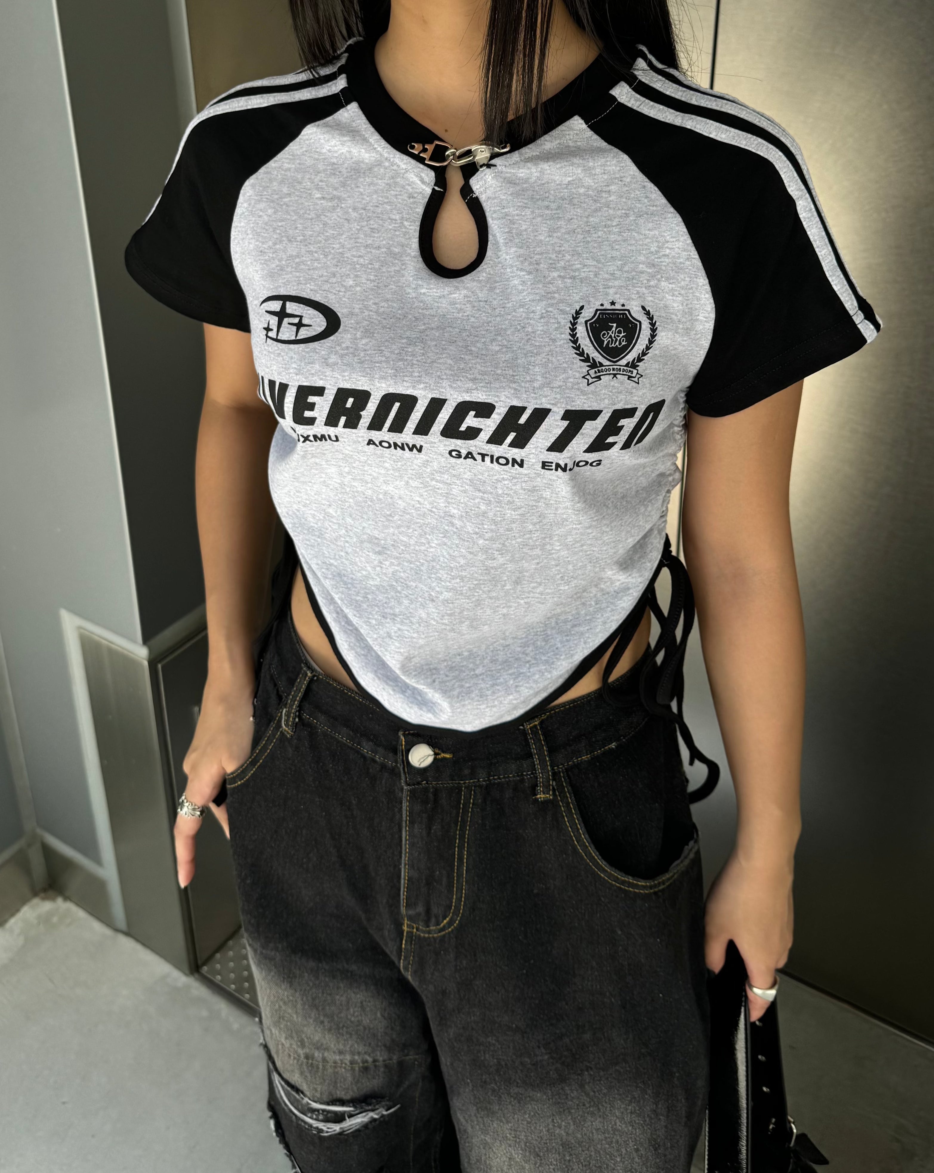 クロップドフックデザインTシャツ KSG20788