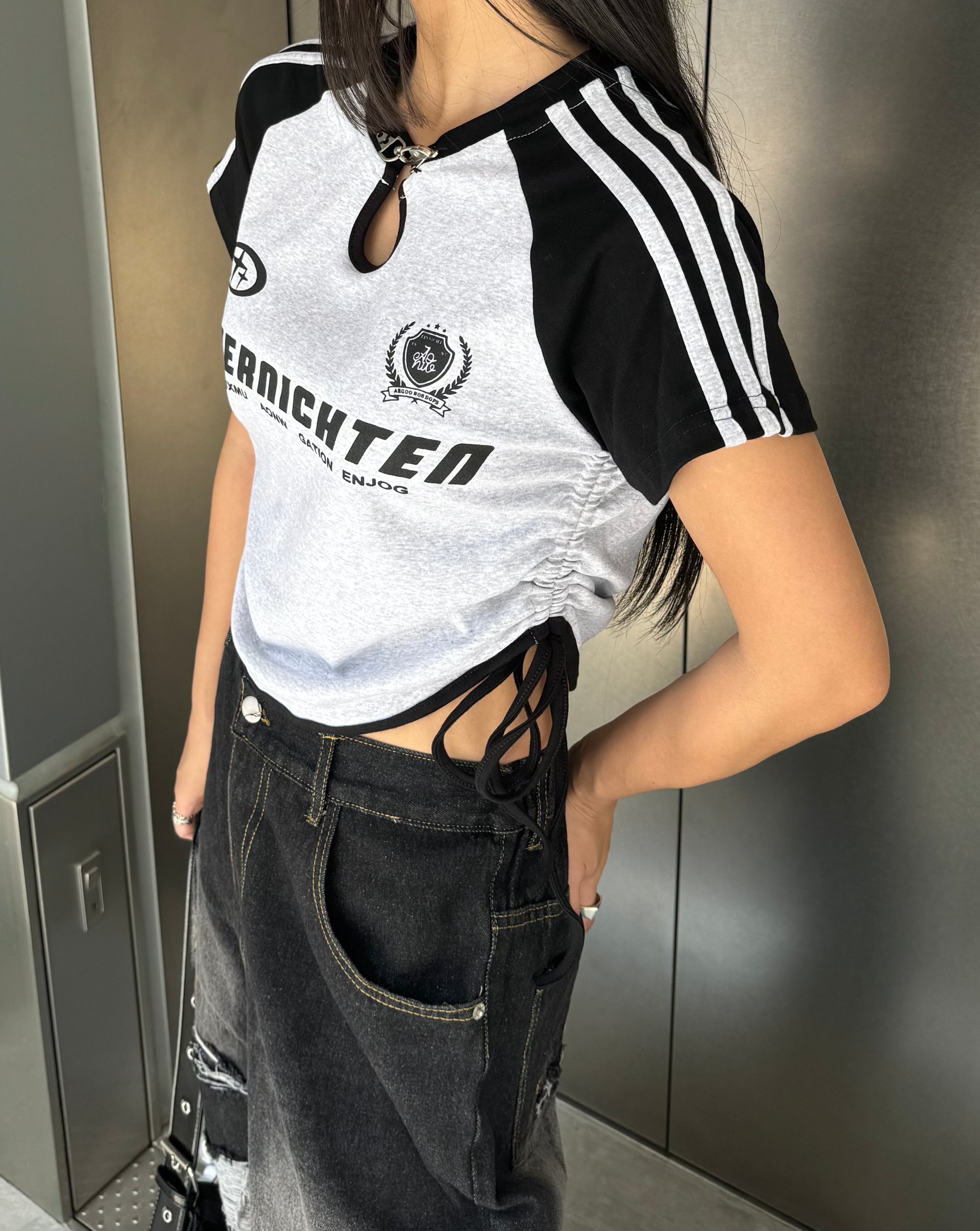 クロップドフックデザインTシャツ KSG20788