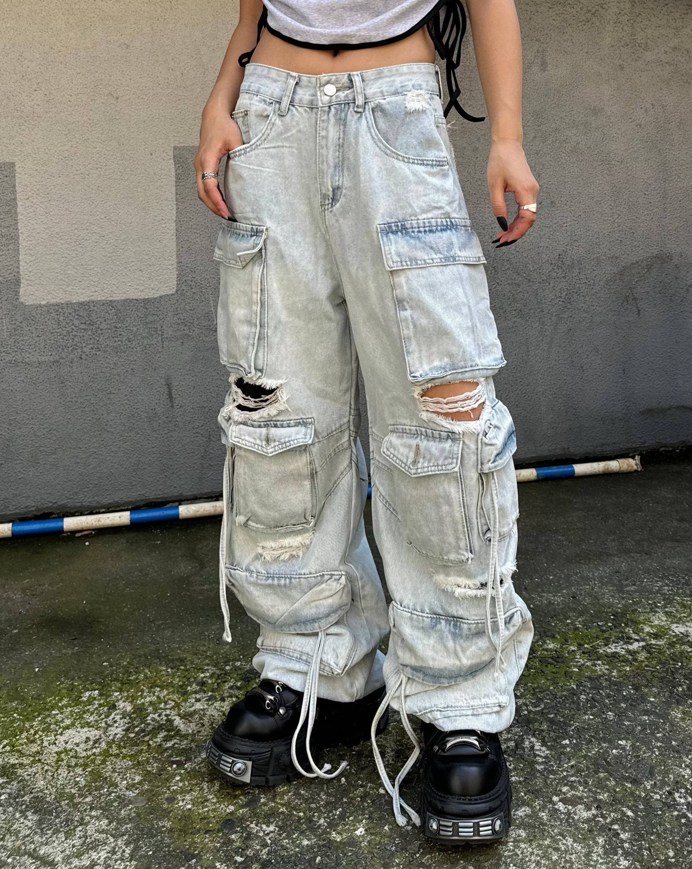 ダメージルーズワイドカーゴデニム KSG19228