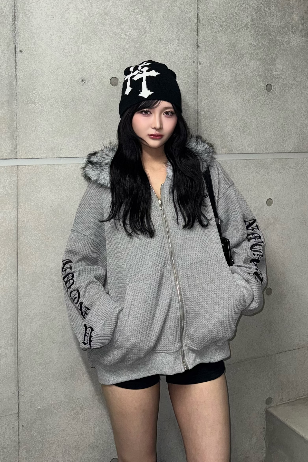 Ash fur waffle hoodie KsG30081
