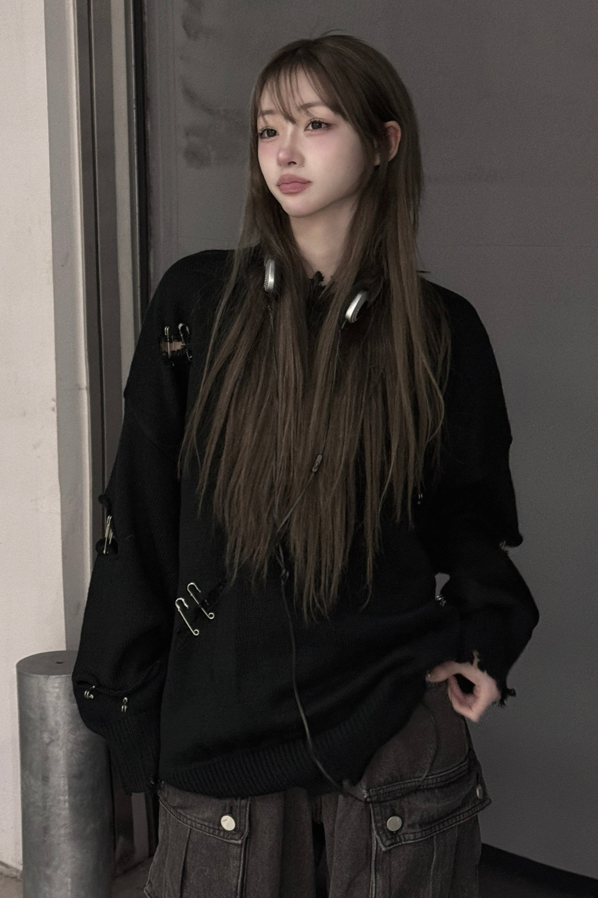 オーバーサイズダメージピンニット KSG20680