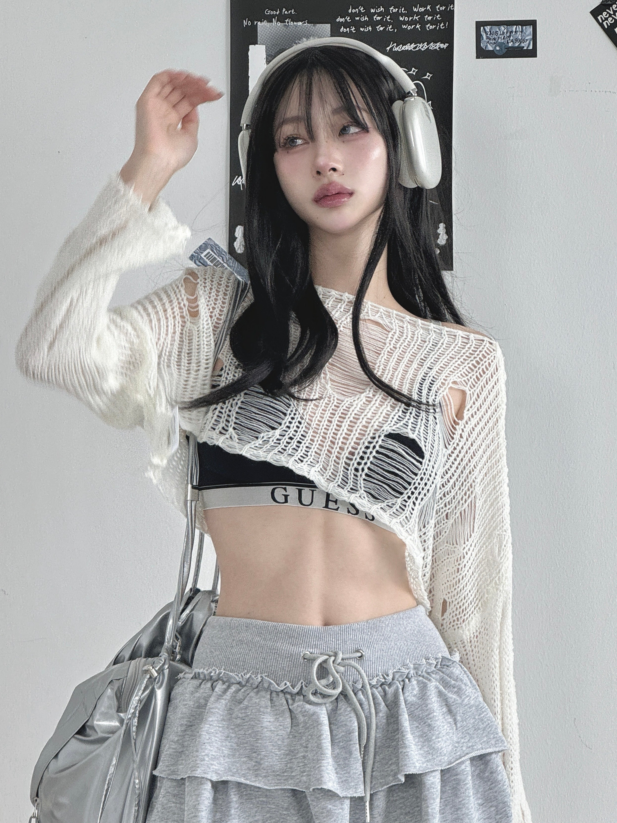 Y2K bondage sheer knit layered シースルー　ニット シースルーデザインニット KSG20729