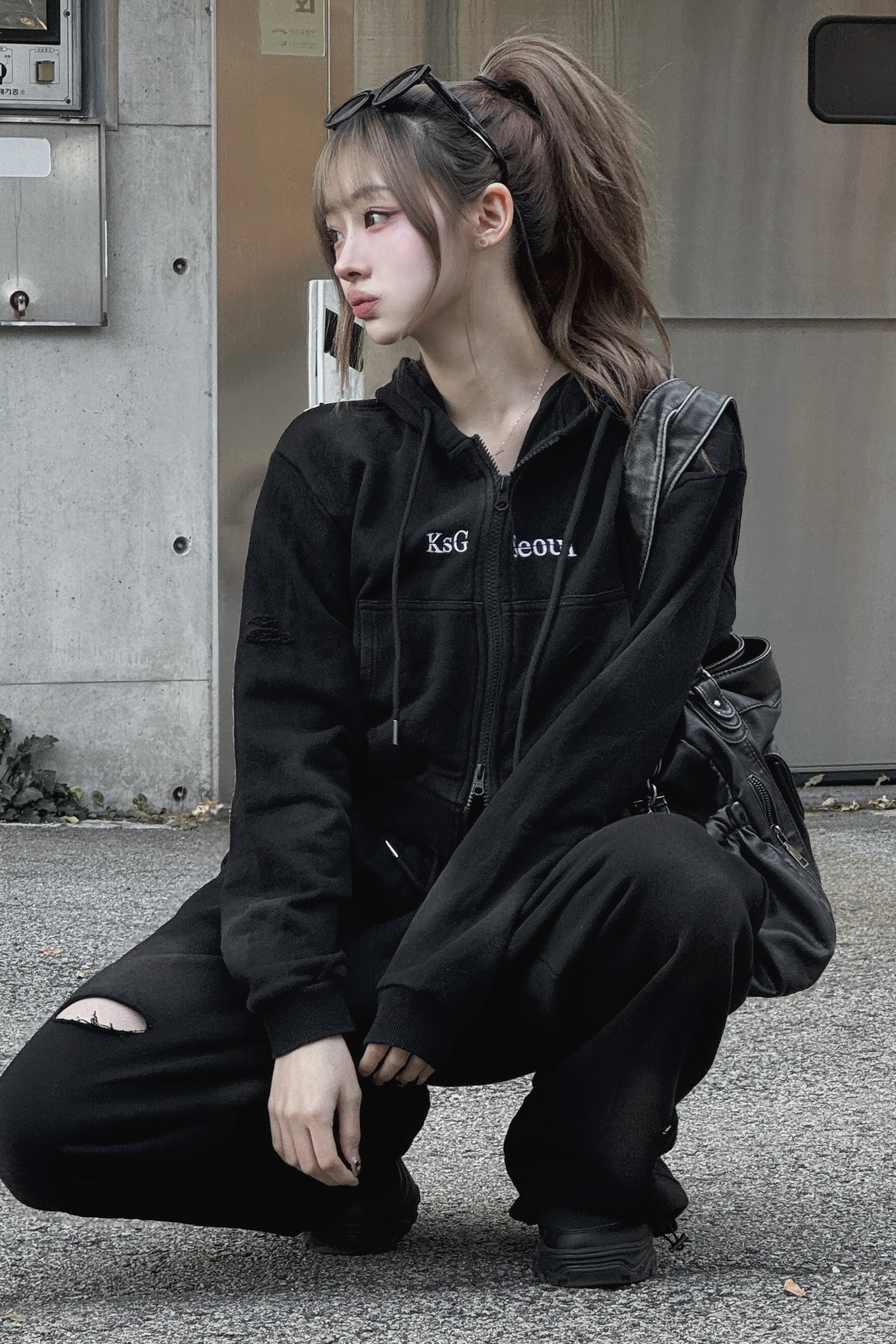 クロップドダブルジップダメージセットアップ KSG30046