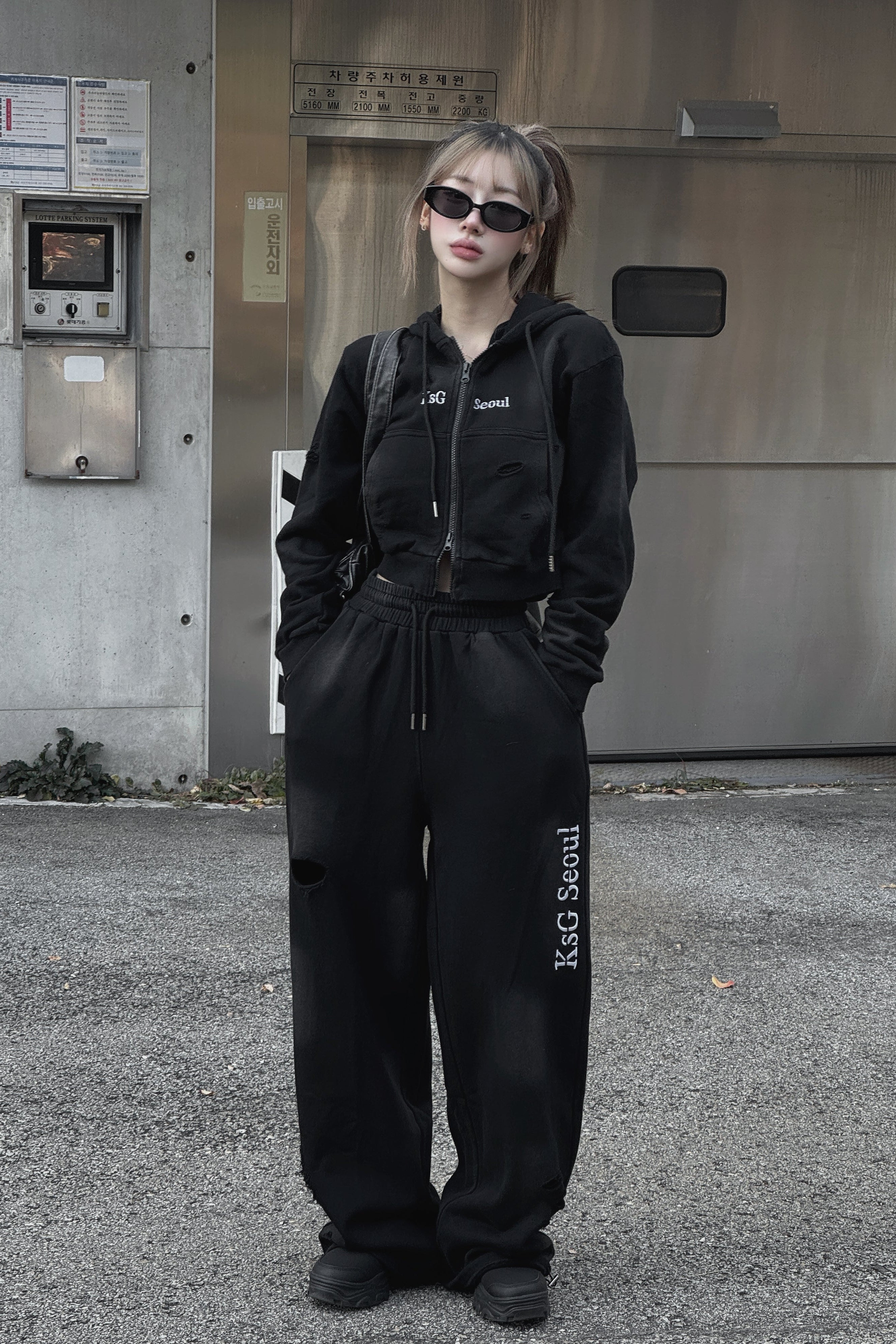 クロップドダブルジップダメージセットアップ KSG30046