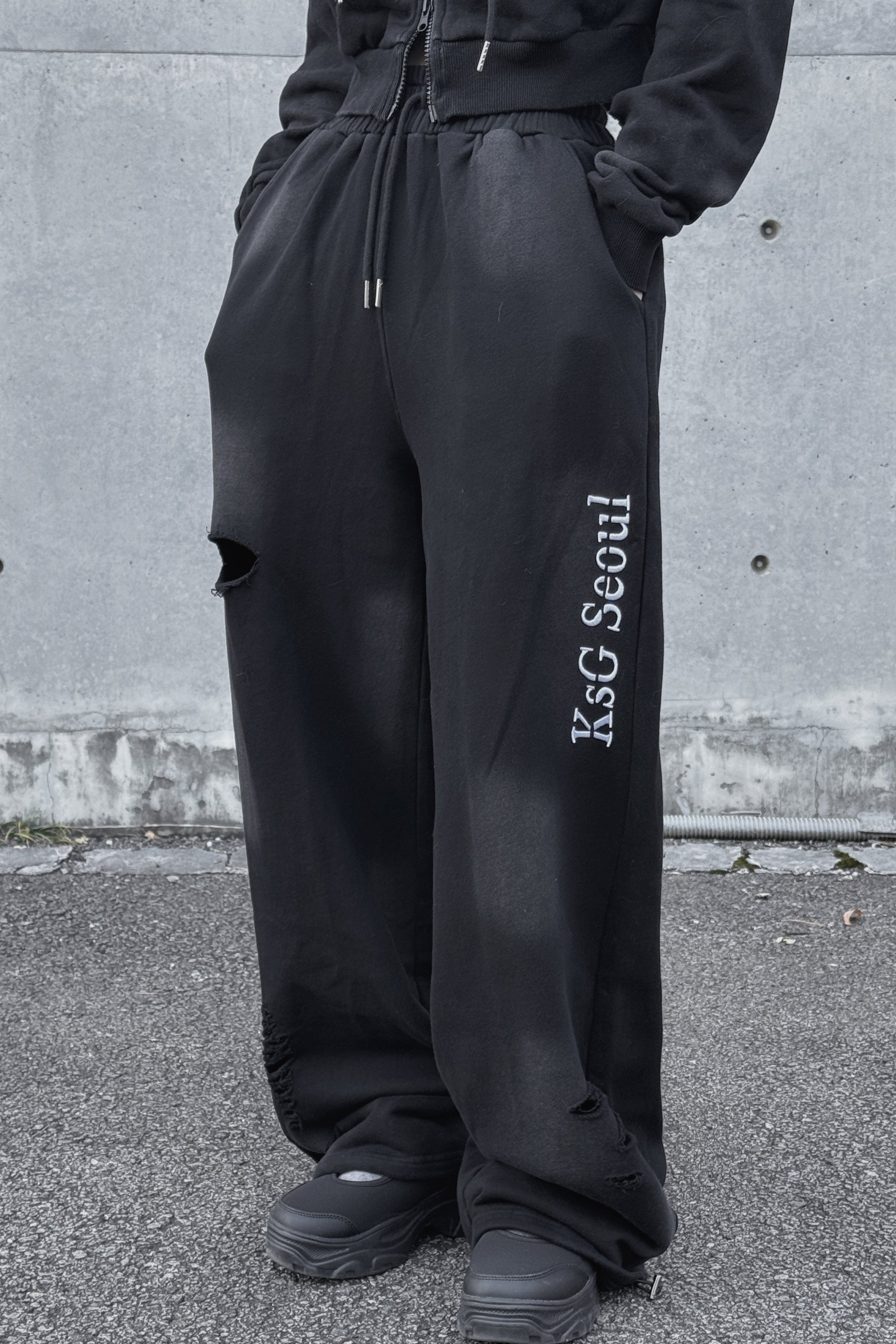 クロップドダブルジップダメージセットアップ KSG30046