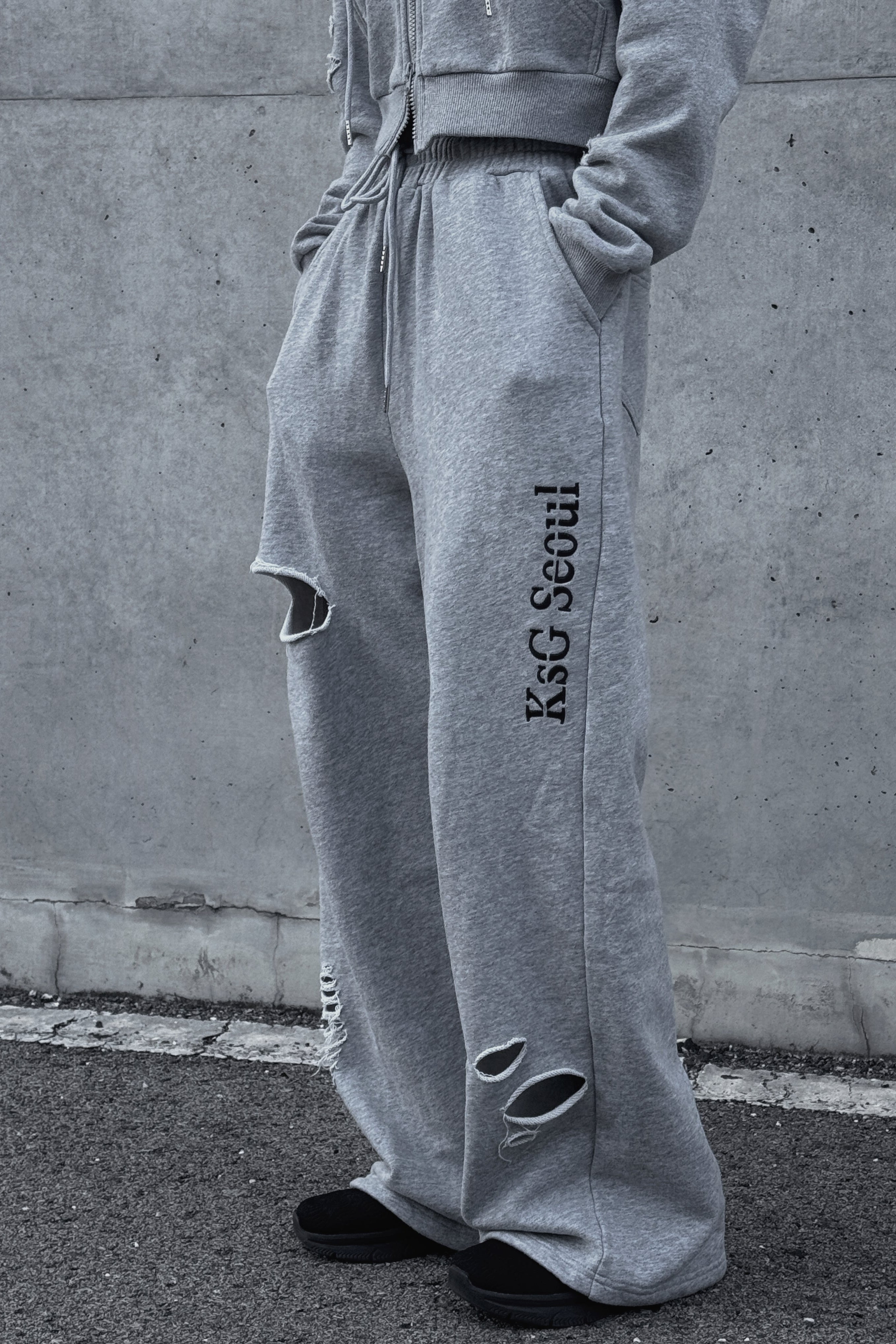 クロップドダブルジップダメージセットアップ KSG30046