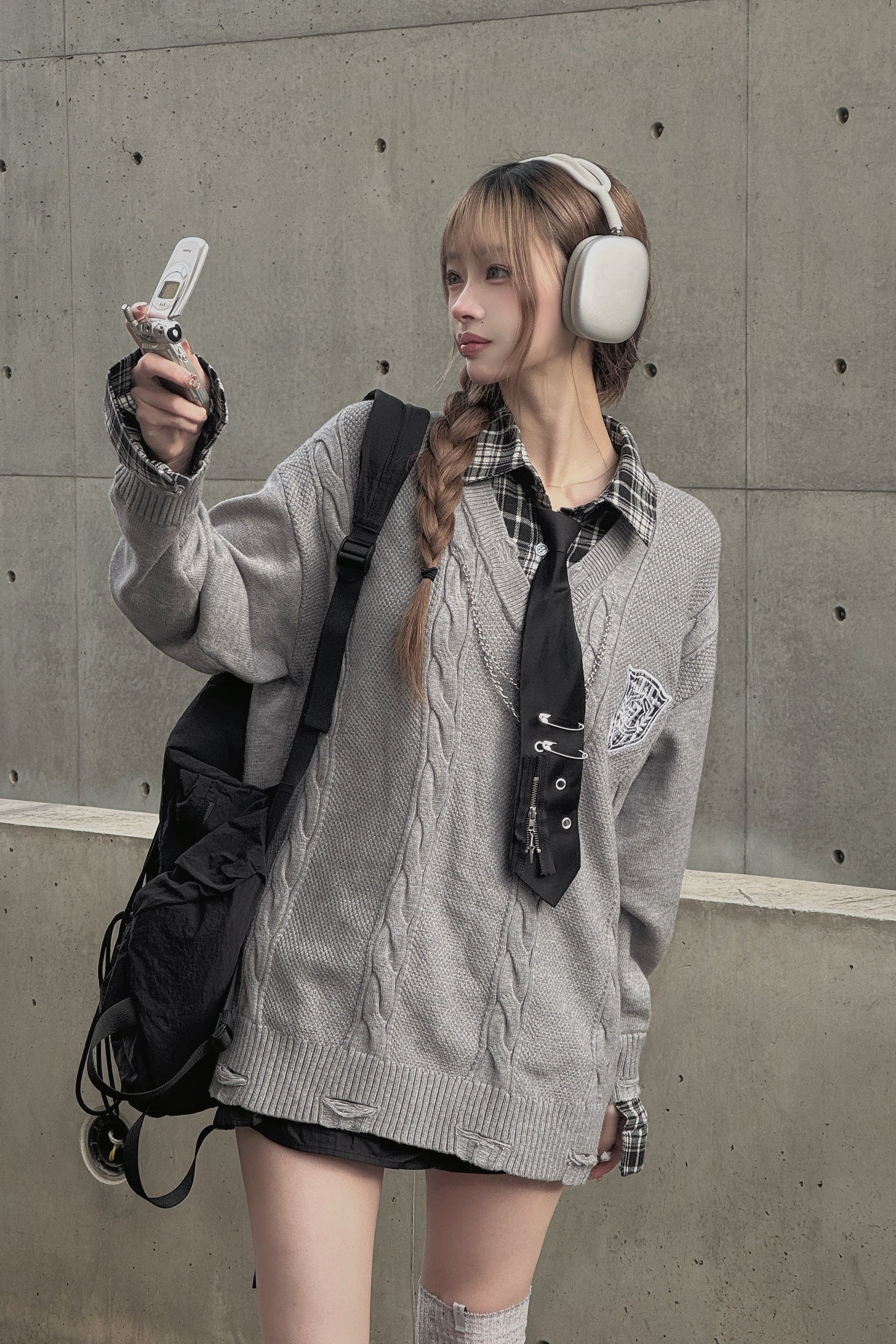 エンブレムチェックニット KSG21126