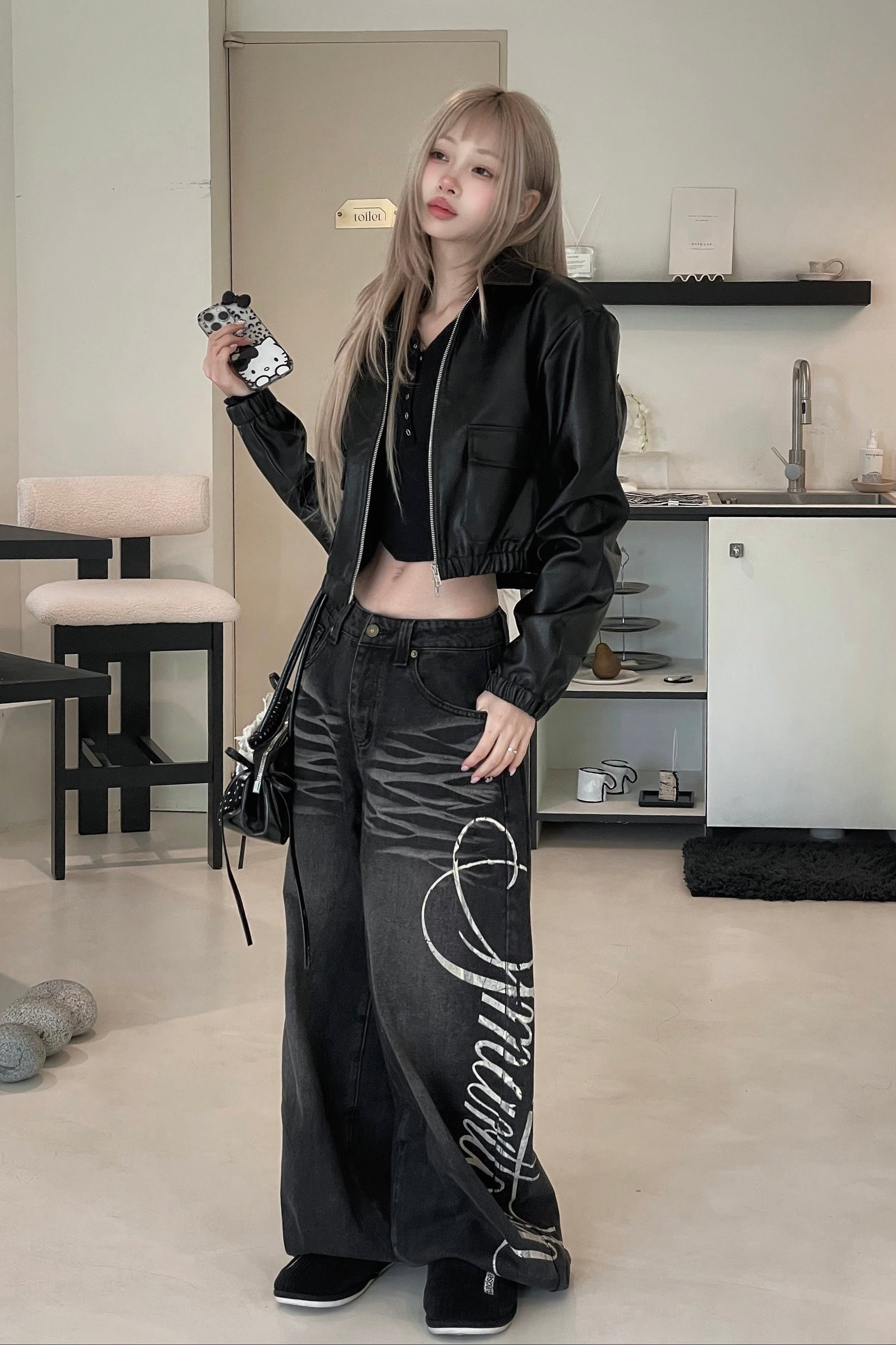 wing leather cropped jacket KSG30103