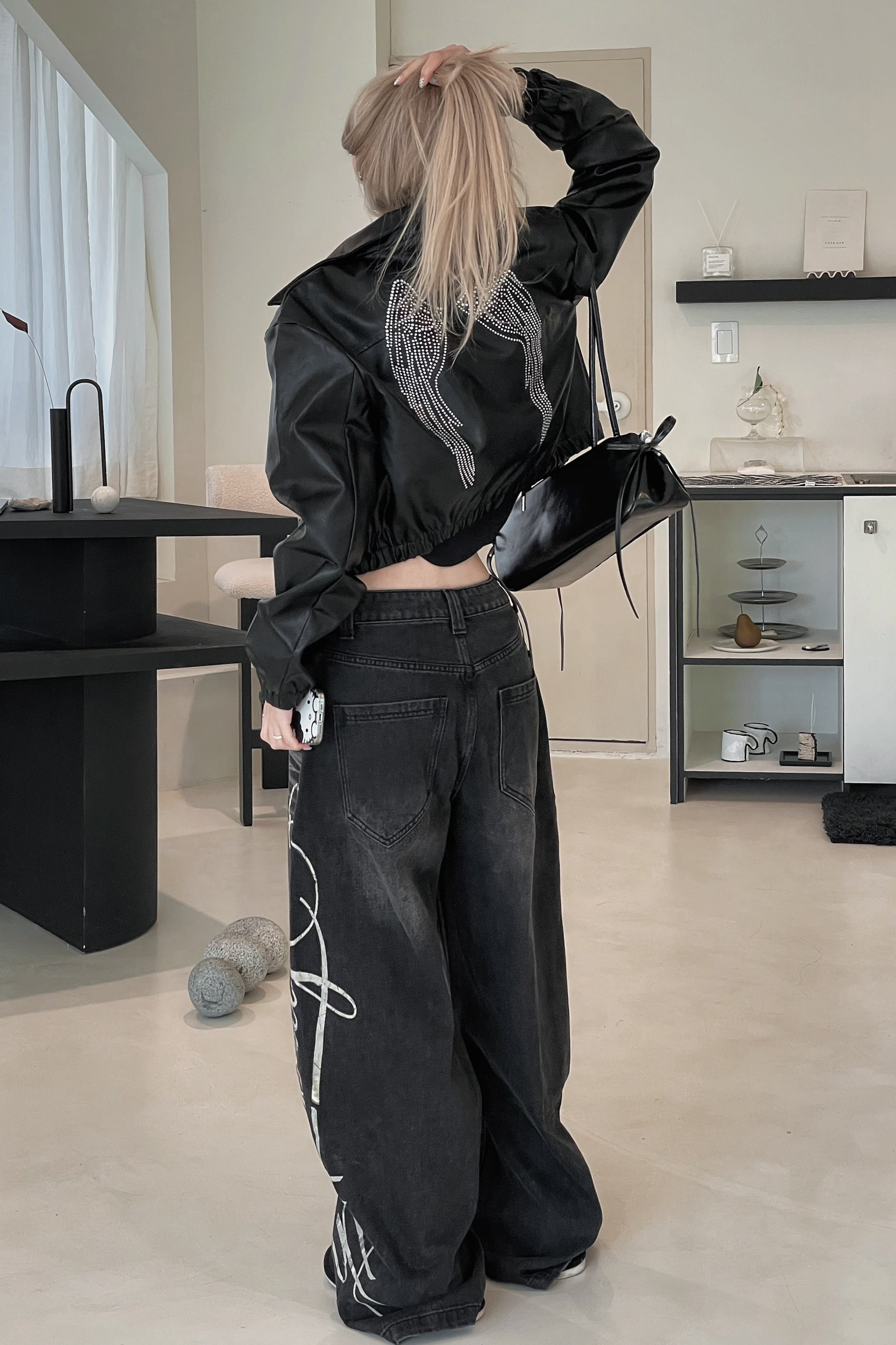 wing leather cropped jacket KSG30103