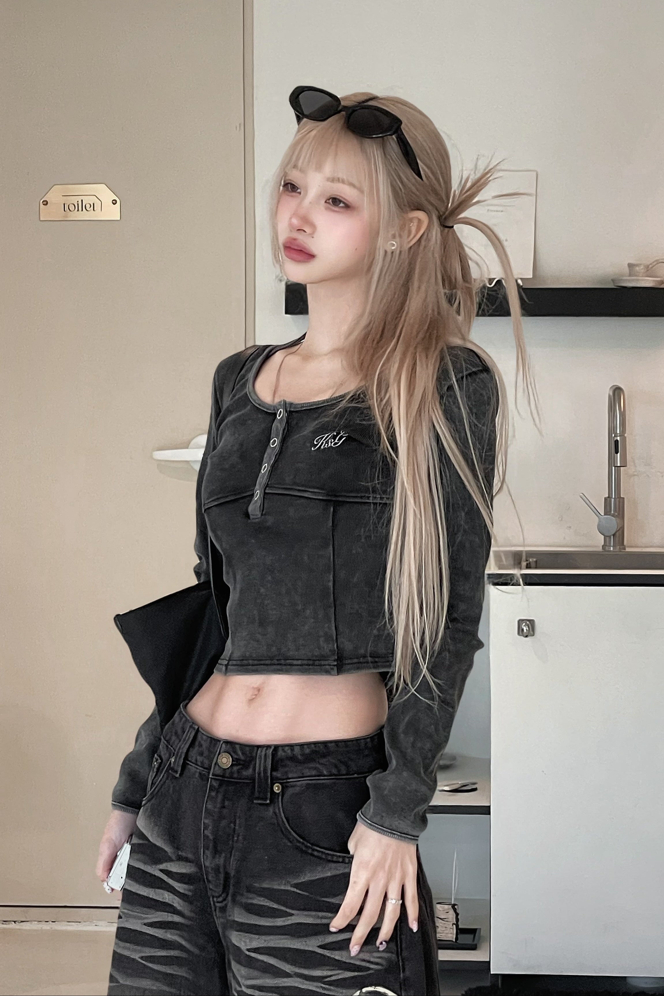 バイカラークロスネックトップス KSG21188